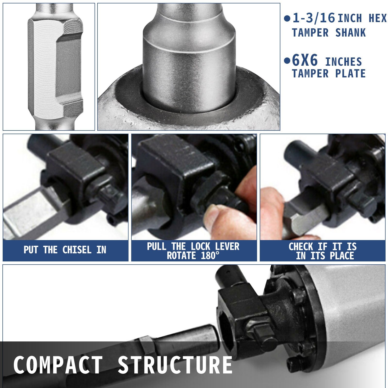 Putty Knives, Scrapers & Chisels: VEVOR Jack Hammer 1-1/8 Tamper Shank, Dirt Tamper 6x6 Compactor Plate with Electric Chisel Dirt Compactor, Demolition Jackhammer Bits Solid Compactor Breaker Hammer Concrete Tamper Asphalt Tools