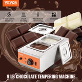 Food Warmers & Chafing Dishes: VEVOR Chocolate Tempering Machine, 2 Tanks Chocolate Melting Pot with TEMP Control, 800W Stainless Steel Electric Commercial Food Warmer For Chocolate/Milk/Cream Melting and Heating