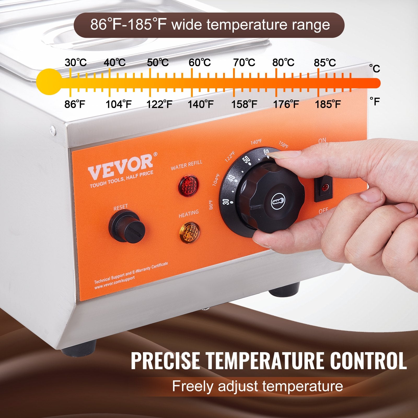 Food Warmers & Chafing Dishes: VEVOR Chocolate Tempering Machine, 2 Tanks Chocolate Melting Pot with TEMP Control, 800W Stainless Steel Electric Commercial Food Warmer For Chocolate/Milk/Cream Melting and Heating