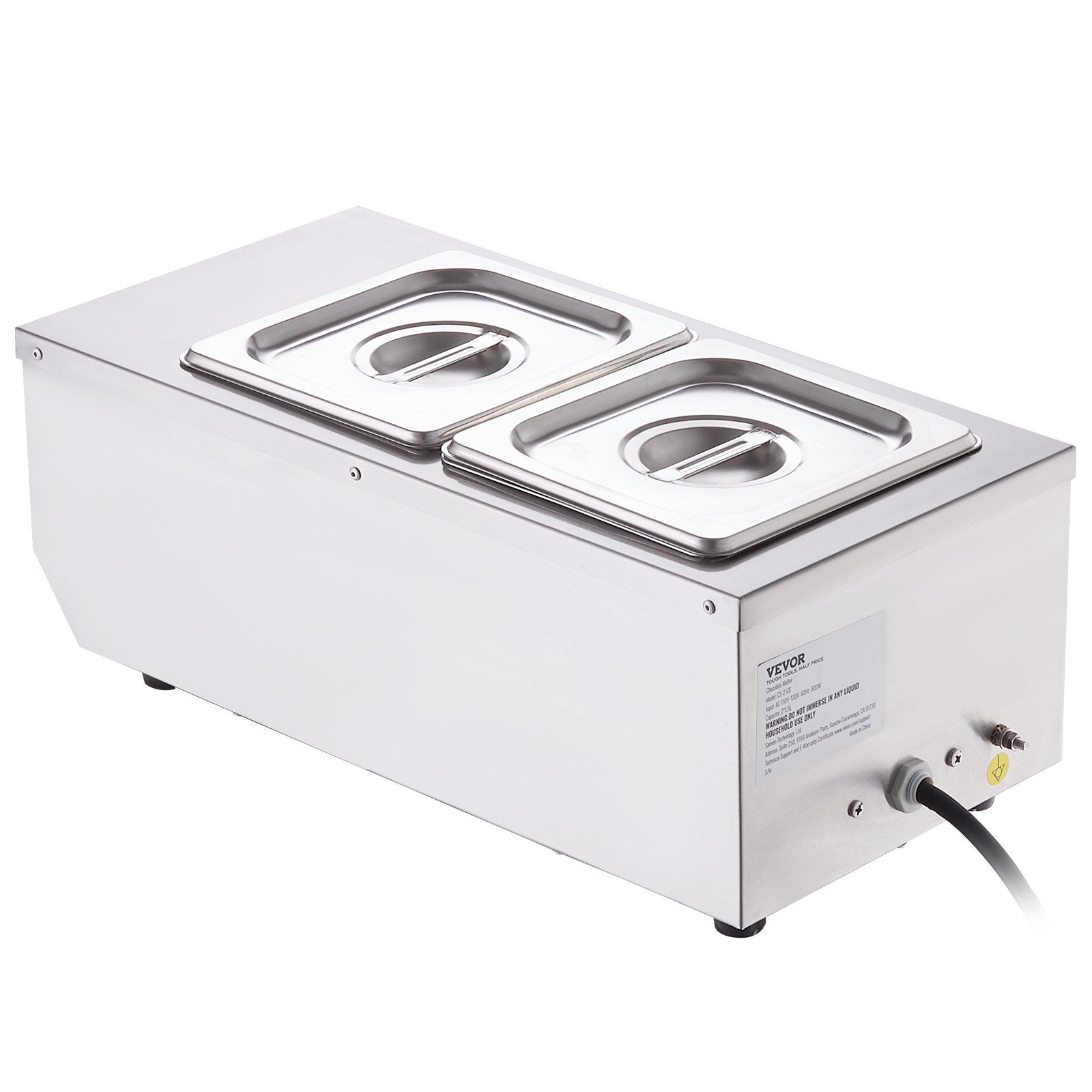 Food Warmers & Chafing Dishes: VEVOR Chocolate Tempering Machine, 2 Tanks Chocolate Melting Pot with TEMP Control, 800W Stainless Steel Electric Commercial Food Warmer For Chocolate/Milk/Cream Melting and Heating
