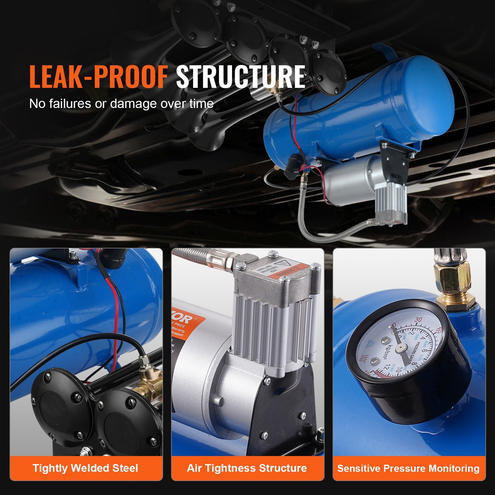 12V Air Compressor with Tank 1.6 Gallon/6 L, Train Horn Air Compressor, 120 psi Working Pressure Onboard Air Compressor System for Train Air Horns, Inflating Tires, Air Mattresses