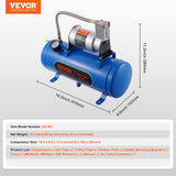 Automotive Repair & Speciality Tools: VEVOR 12V Air Compressor with Tank 1.6 Gallon/6 L, Train Horn Air Compressor, 120 psi Working Pressure Onboard Air Compressor System for Train Air Horns, Inflating Tires, Air Mattresses
