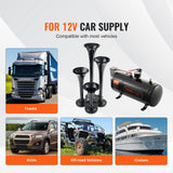Fuel & Exhaust: VEVOR Train Horns Kit, 4 Trumpet Air Horn Kit, 150dB Train Horns for Pickup Trucks, 12V 120 psi Air Compressor 0.8 Gal/3 L Tank with Gauge for Any 12V Vehicle Car Truck Train Van Boat