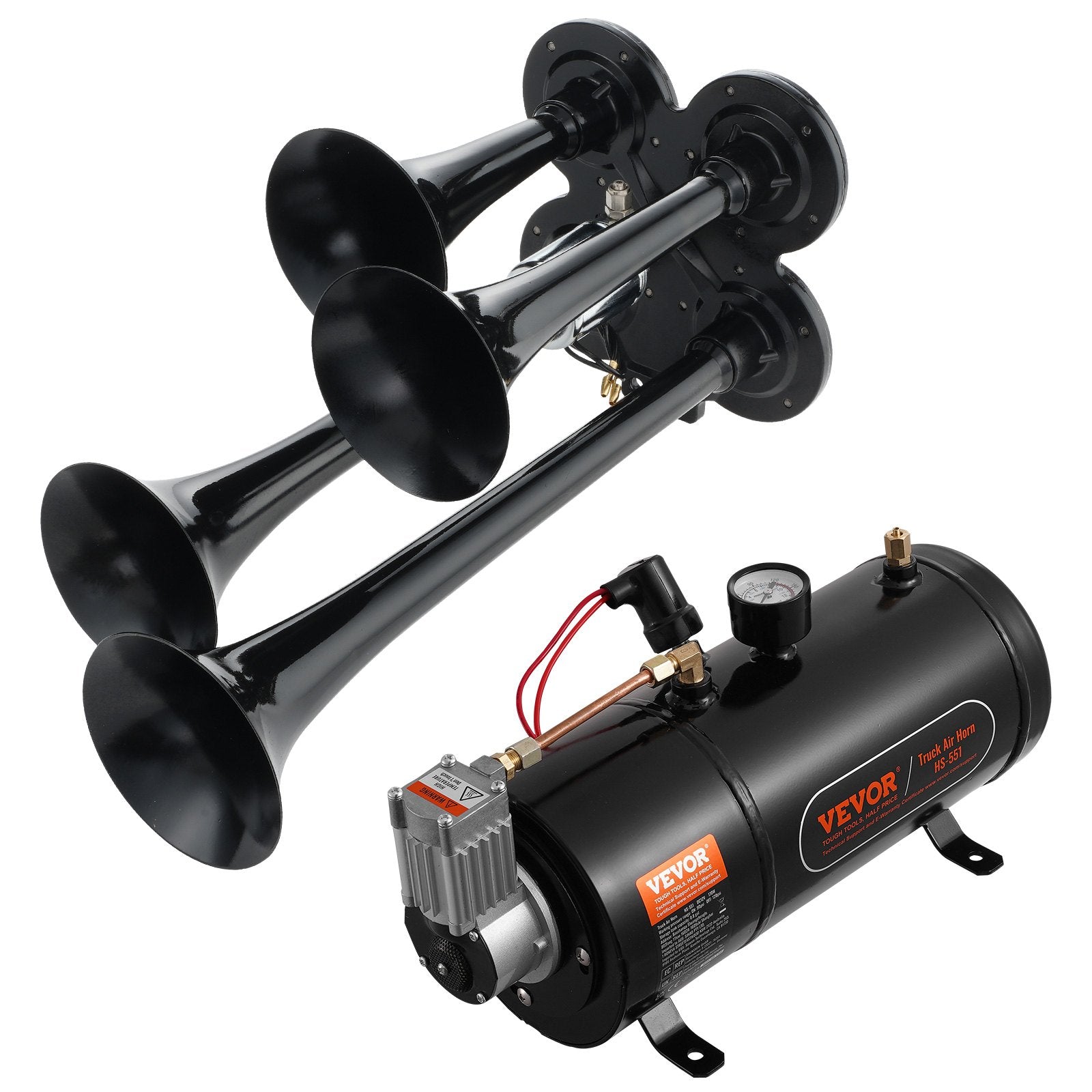 Fuel & Exhaust: VEVOR Train Horns Kit, 4 Trumpet Air Horn Kit, 150dB Train Horns for Pickup Trucks, 12V 120 psi Air Compressor 0.8 Gal/3 L Tank with Gauge for Any 12V Vehicle Car Truck Train Van Boat