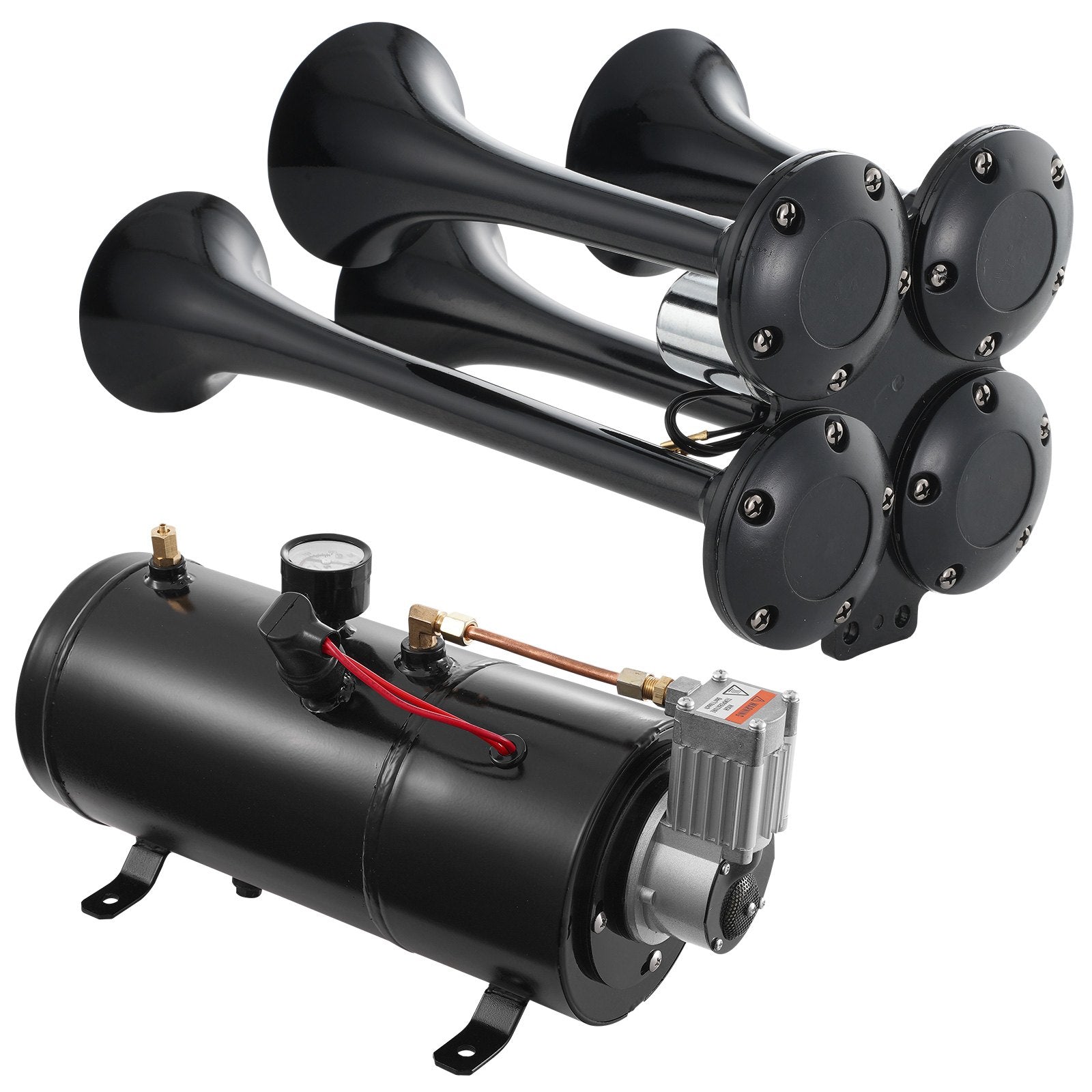 Fuel & Exhaust: VEVOR Train Horns Kit, 4 Trumpet Air Horn Kit, 150dB Train Horns for Pickup Trucks, 12V 120 psi Air Compressor 0.8 Gal/3 L Tank with Gauge for Any 12V Vehicle Car Truck Train Van Boat
