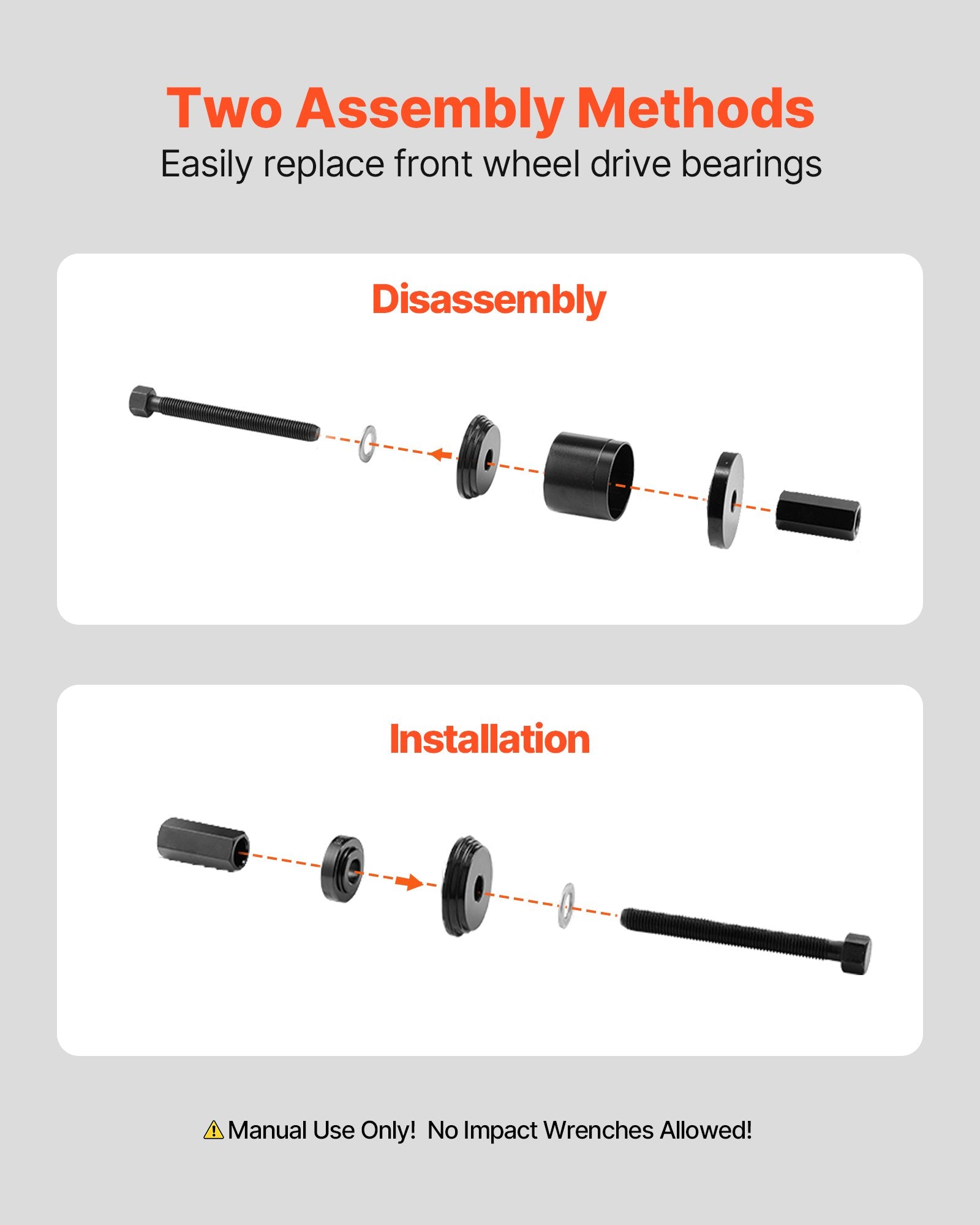 Wheel Bearing Press Kit, 23 PCS FWD Bearing Puller Tools, for Front Wheel Drive Bearing Removal and Installation, Wheel Bearing Tool with Sliding Screw, Bushings, Sleeve Plates, Storage Case