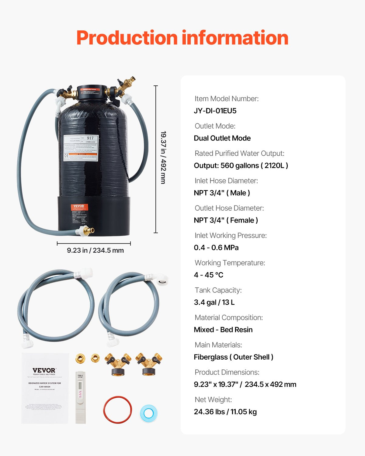 Automotive Repair & Speciality Tools: VEVOR Spotless Deionized Water System Car Wash System with Handheld TDS Meter