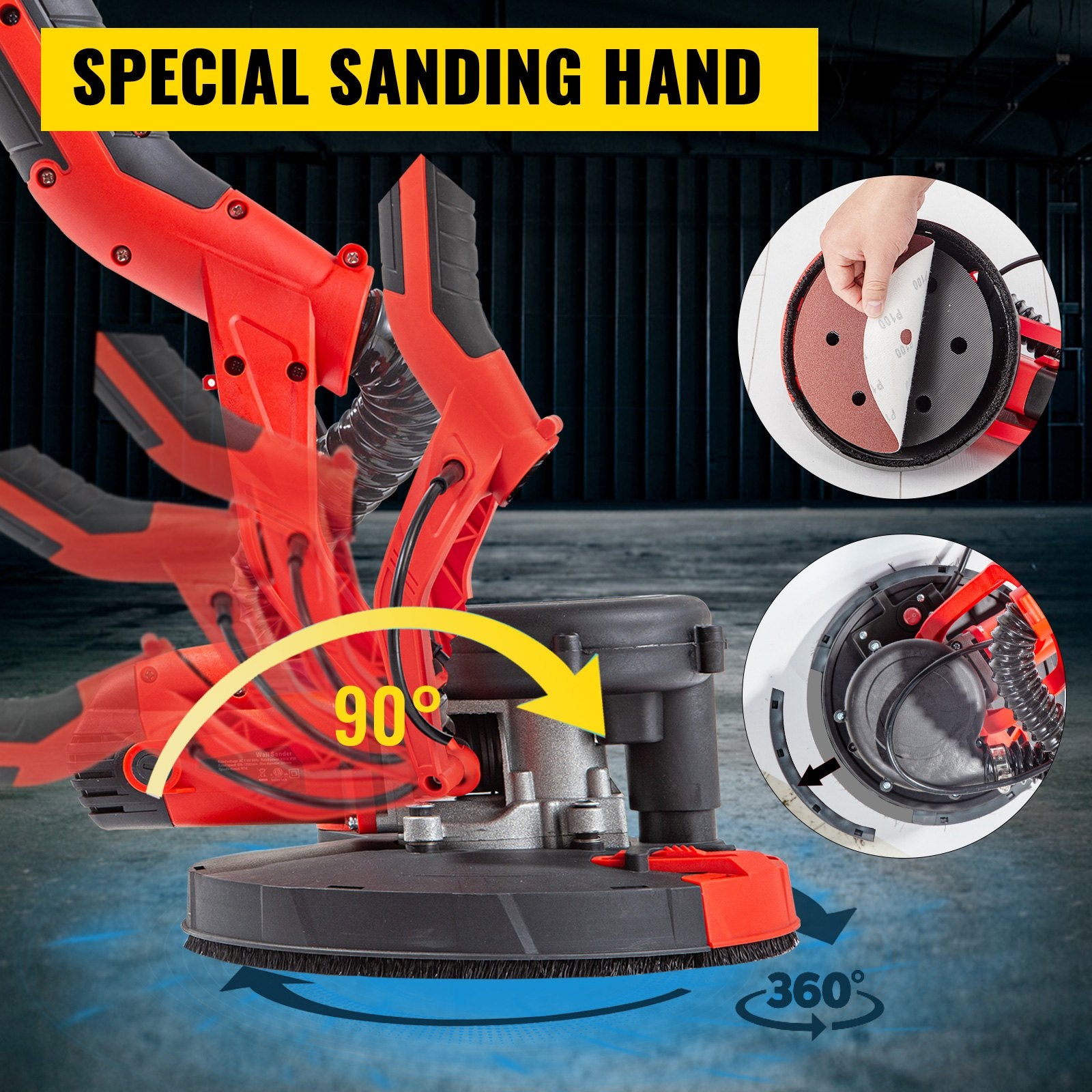 Gardening Tools: VEVOR Drywall Sander 750W Electric, Electric Sander Variable Speed 800-1750RPM, Drywall Sander Foldable Sheetrock Sander, with Telescope Handle ,Vacuum Bag Drywall Sanders 6 Sand Pads