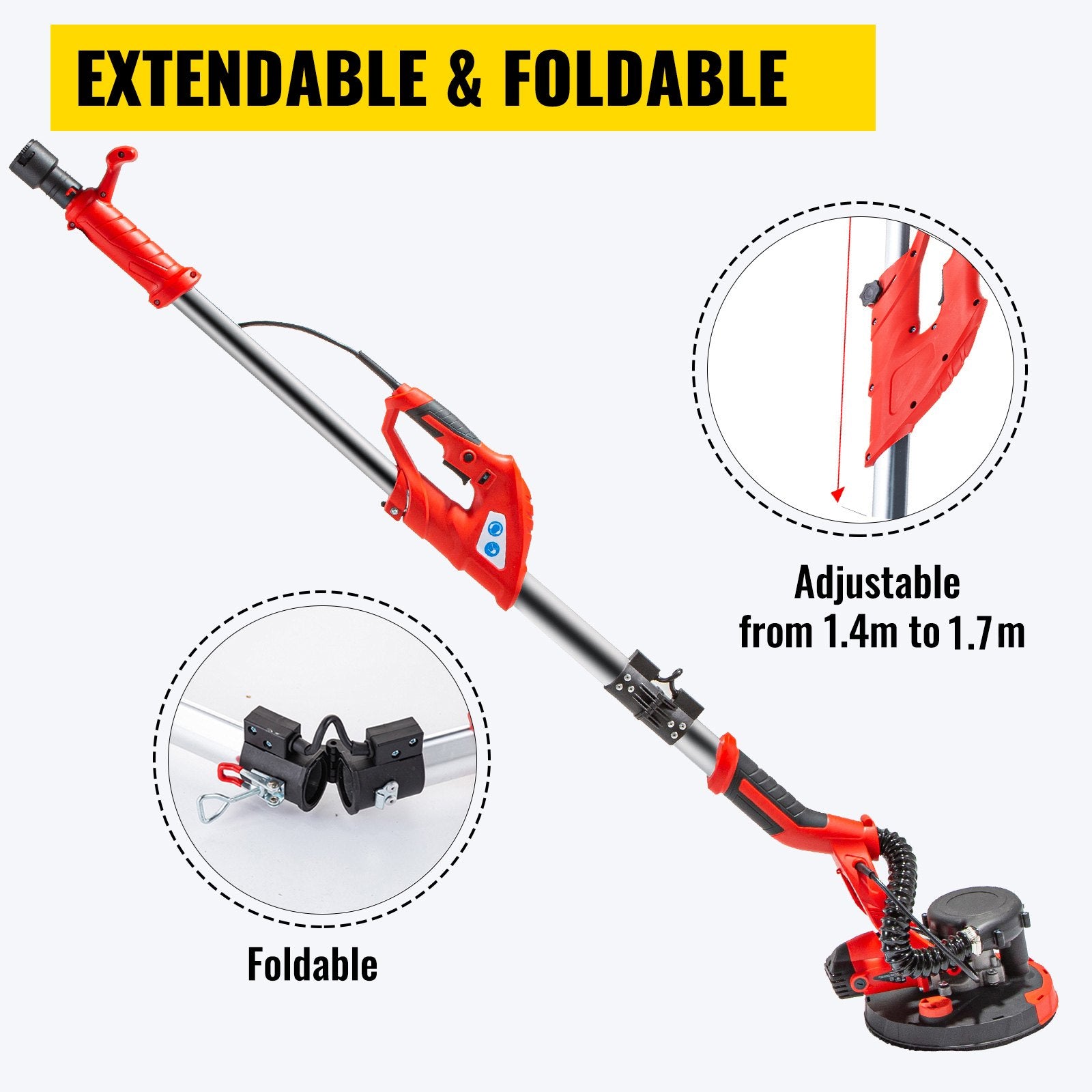 Gardening Tools: VEVOR Drywall Sander 750W Electric, Electric Sander Variable Speed 800-1750RPM, Drywall Sander Foldable Sheetrock Sander, with Telescope Handle ,Vacuum Bag Drywall Sanders 6 Sand Pads