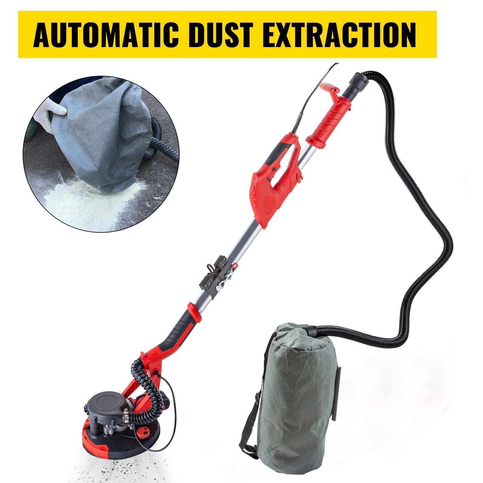 Gardening Tools: VEVOR Drywall Sander 750W Electric, Electric Sander Variable Speed 800-1750RPM, Drywall Sander Foldable Sheetrock Sander, with Telescope Handle ,Vacuum Bag Drywall Sanders 6 Sand Pads