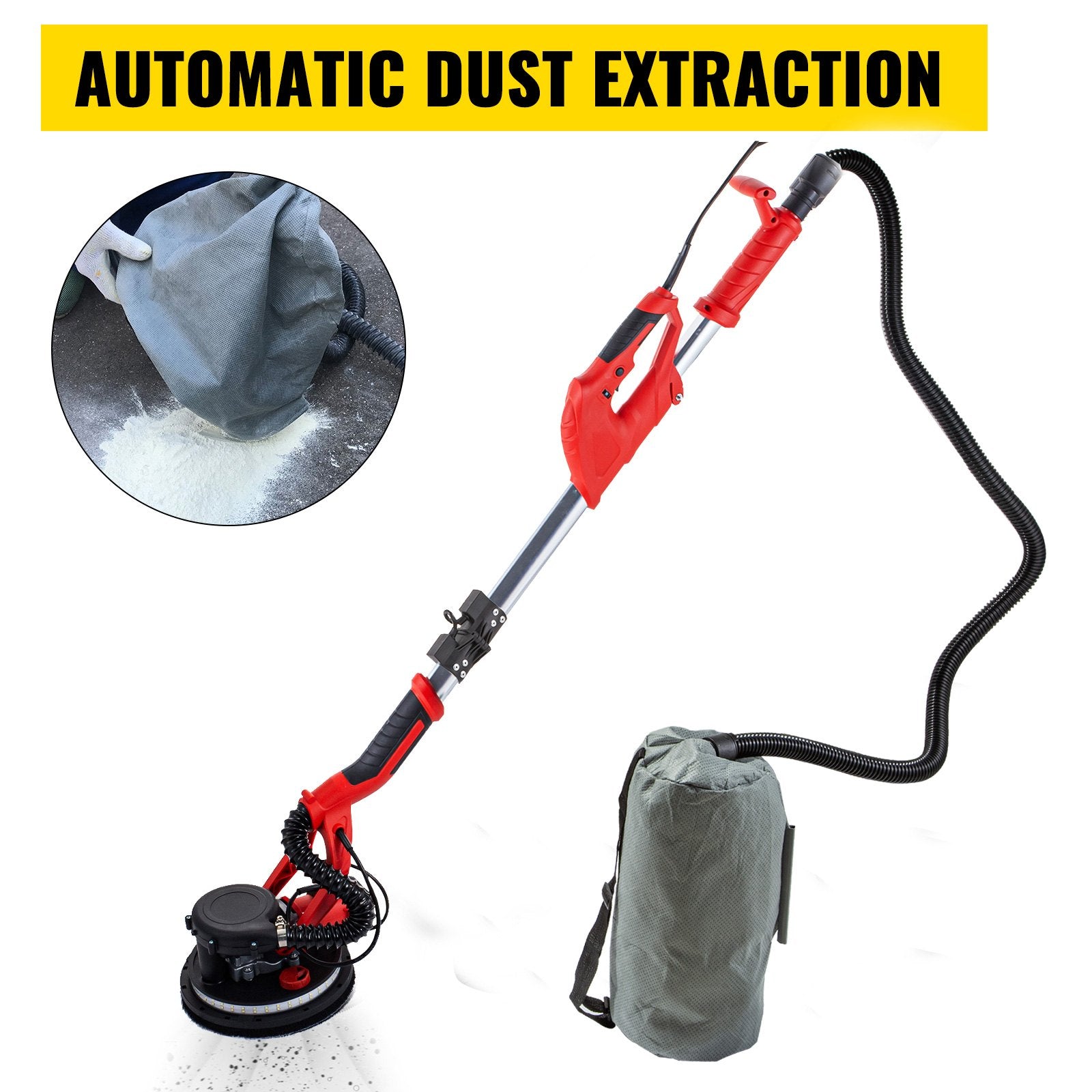 Gardening Tools: VEVOR Drywall Sander 750W, Electric Drywall Sander, Foldable Sheetrock Sander, with Telescope Handle, Electric Sander, Variable Speed 800-1750 RPM, Wall Sander, with LED Strip Light and Vacuum Bag