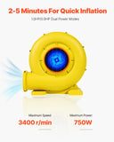 Pool Toys & Inflatables: VEVOR Inflatable Bounce House Blower 0.8&1HP 750W for Commercial Bounce House