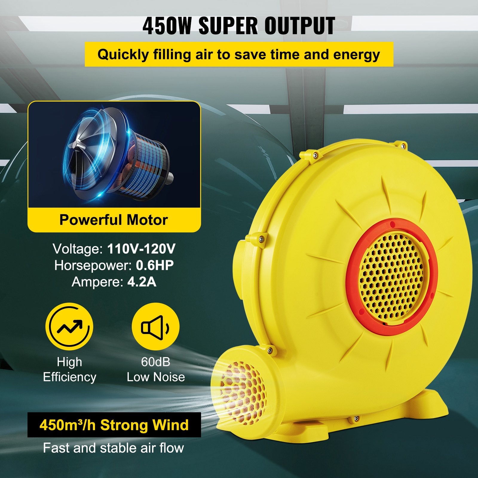 Air Pumps: VEVOR Air Blower Pump Fan Bounce House Blower 450W 0.6HP for Inflatable Bouncy