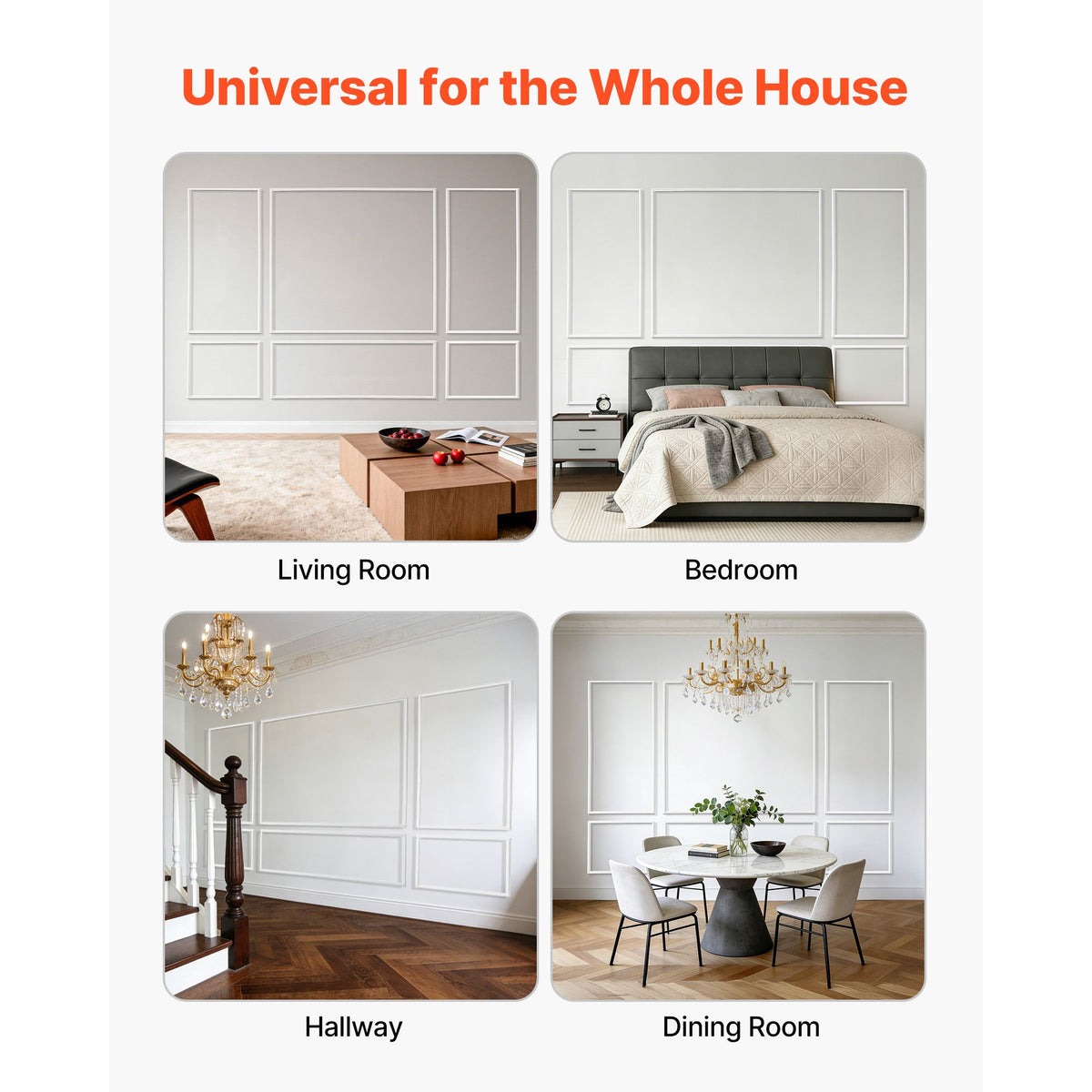 Wall Molding 3 Pack, Wainscoting Panels Kit, Lightweight Paintable Polystyrene, Easy to Install Accent Wall Trim for Interior Décor Living Room, Bedroom, Home, White (79x160 + 79x61 cm)