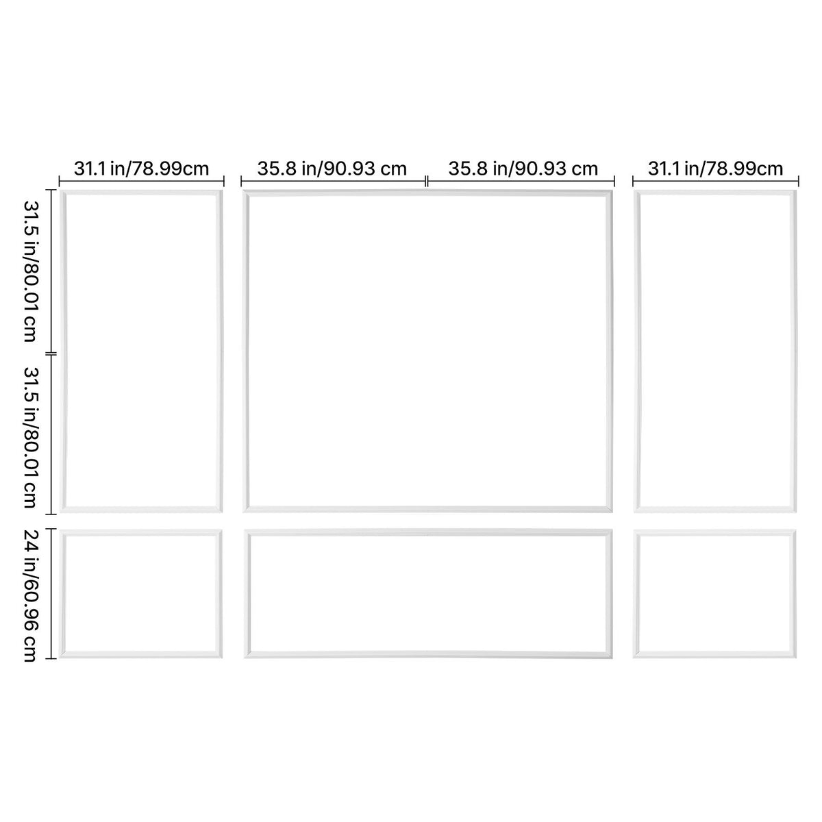 Wall Molding 3 Pack, Wainscoting Panels Kit, Lightweight Paintable Polystyrene, Easy to Install Accent Wall Trim for Interior Décor Living Room, Bedroom, Home, White (79x160 + 79x61 cm)