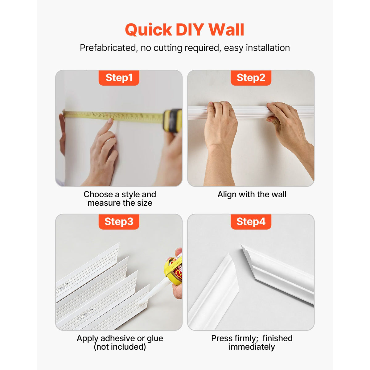 Wall Molding 3 Pack, Wainscoting Panels Kit, Lightweight Paintable Polystyrene, Easy to Install Accent Wall Trim for Interior Décor Living Room, Bedroom, Home, White (58x143 + 58x58 cm)