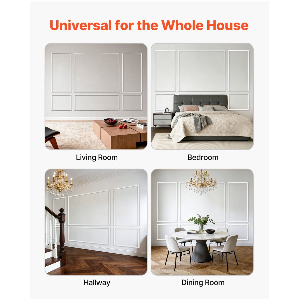 Wall Molding 3 Pack, Wainscoting Panels Kit, Lightweight Paintable Polystyrene, Easy to Install Accent Wall Trim for Interior Décor Living Room, Bedroom, Home, White (58x143 + 58x58 cm)