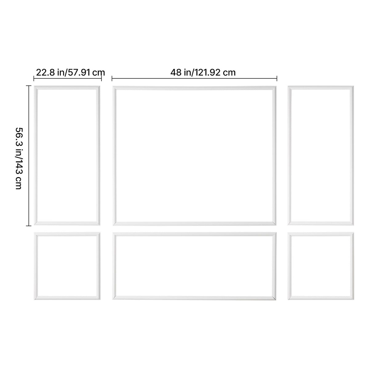Wall Molding 3 Pack, Wainscoting Panels Kit, Lightweight Paintable Polystyrene, Easy to Install Accent Wall Trim for Interior Décor Living Room, Bedroom, Home, White (58x143 + 58x58 cm)