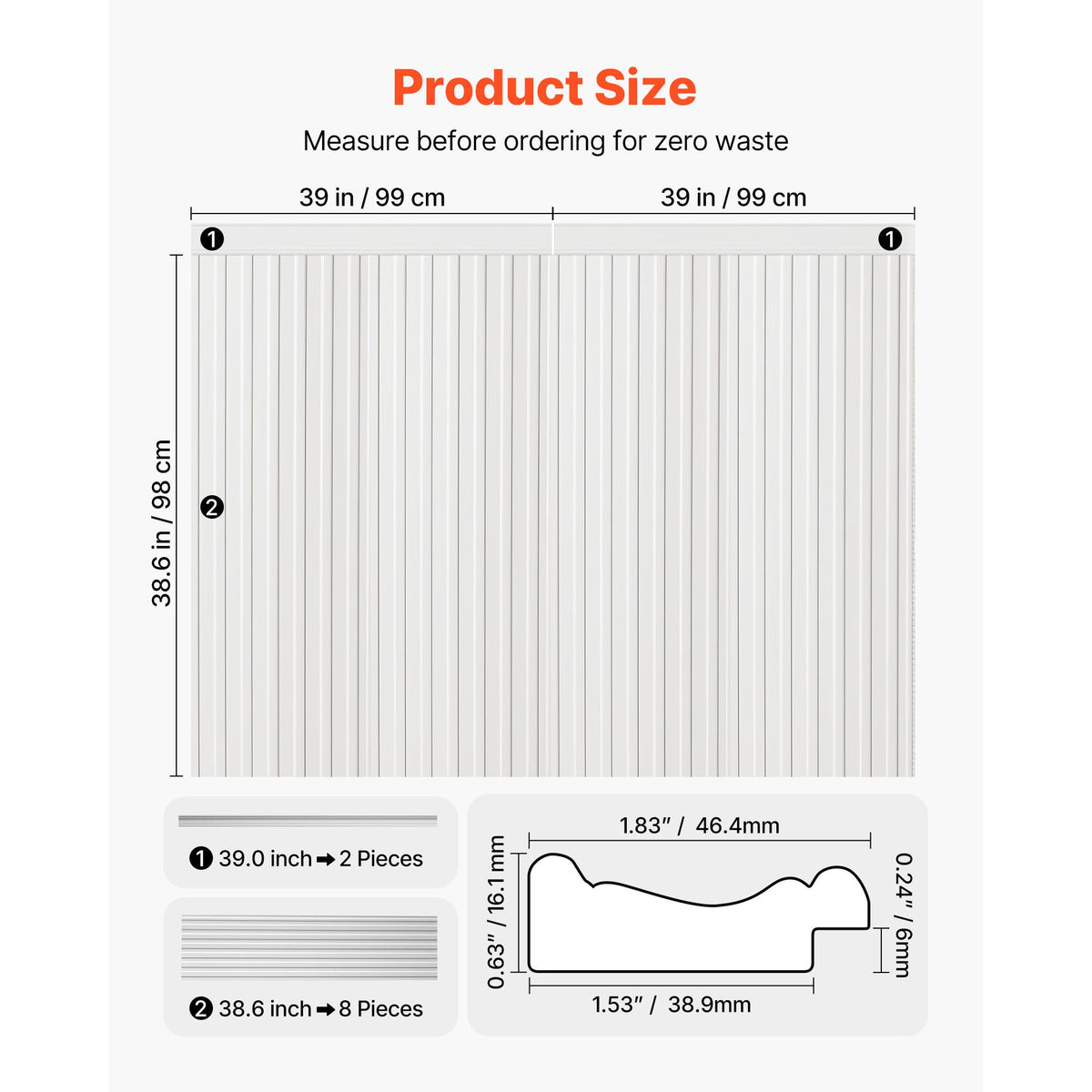 Wall Molding Kit, Wainscoting Panels, Lightweight Paintable Polystyrene, Easy to Install,  Wide & Narrow Accent Wall Trim for Interior Décor Living Room, Bedroom, Home, White (197 x 98 cm )