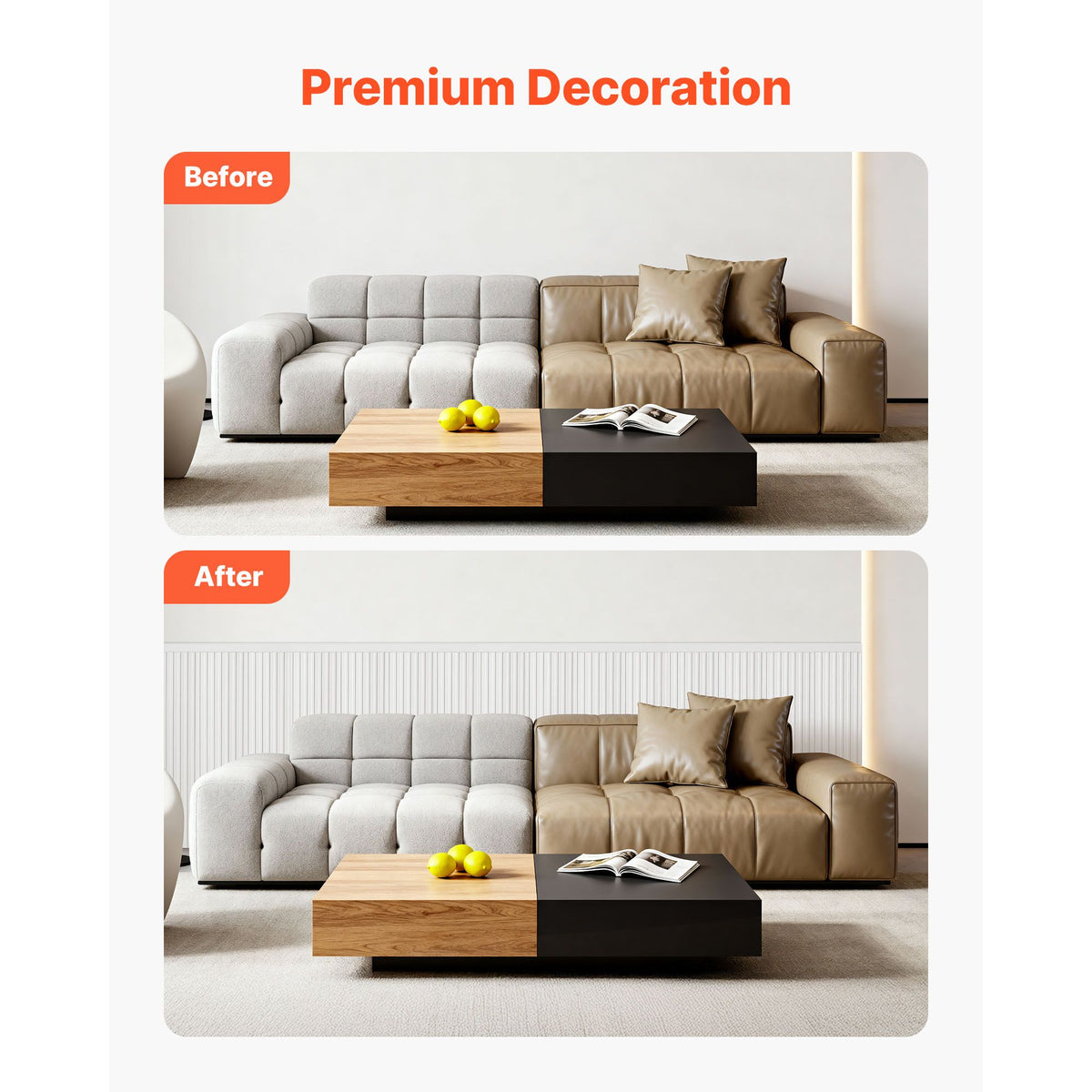 Wall Molding Kit, Wainscoting Panels, Lightweight Paintable Polystyrene, Easy to Install,  Wide & Narrow Accent Wall Trim for Interior Décor Living Room, Bedroom, Home, White (197 x 98 cm )