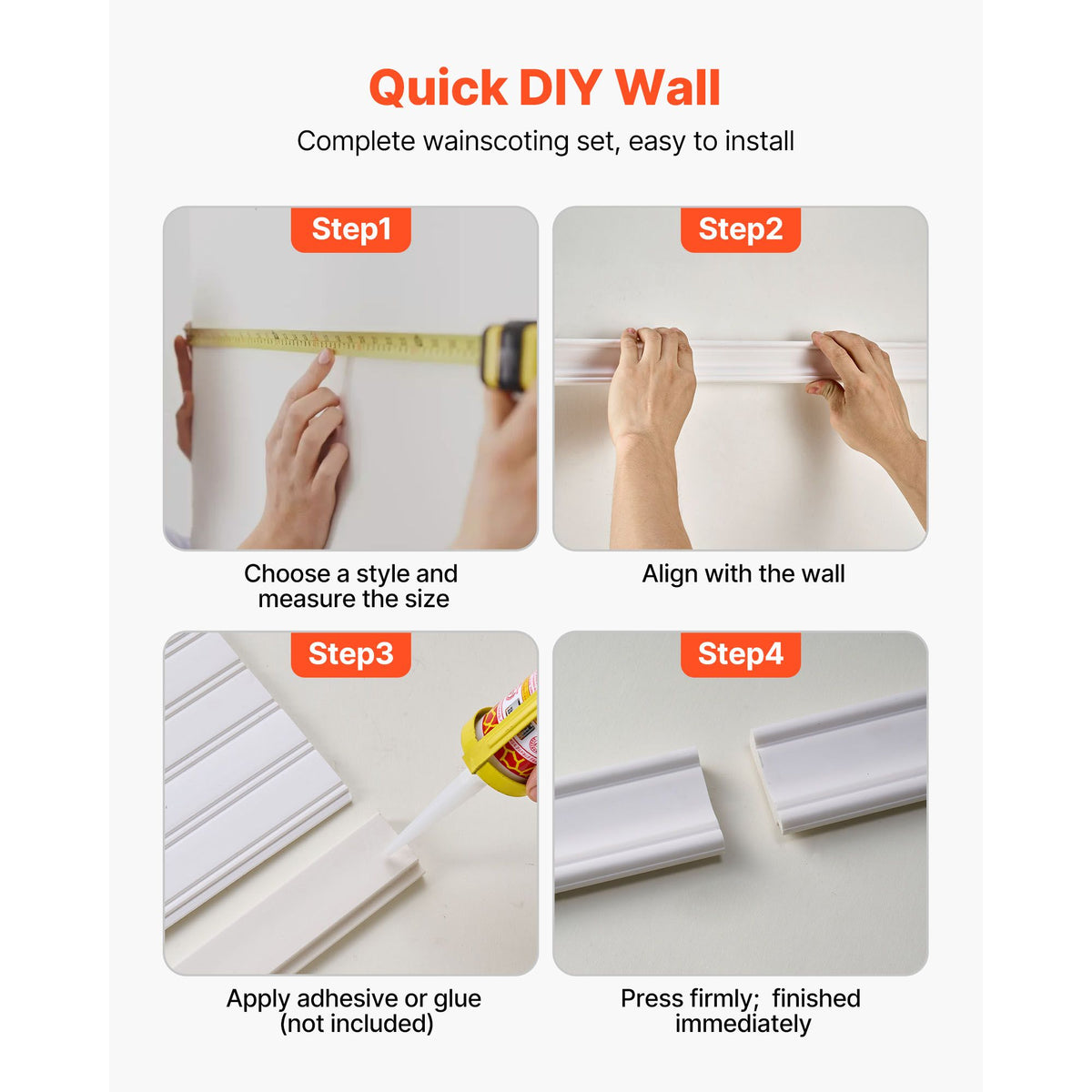 Wall Molding Kit, Wainscoting Panels, Lightweight Paintable Polystyrene, Easy to Install,  Wide & Narrow Accent Wall Trim for Interior Décor Living Room, Bedroom, Home, White (197 x 98 cm )