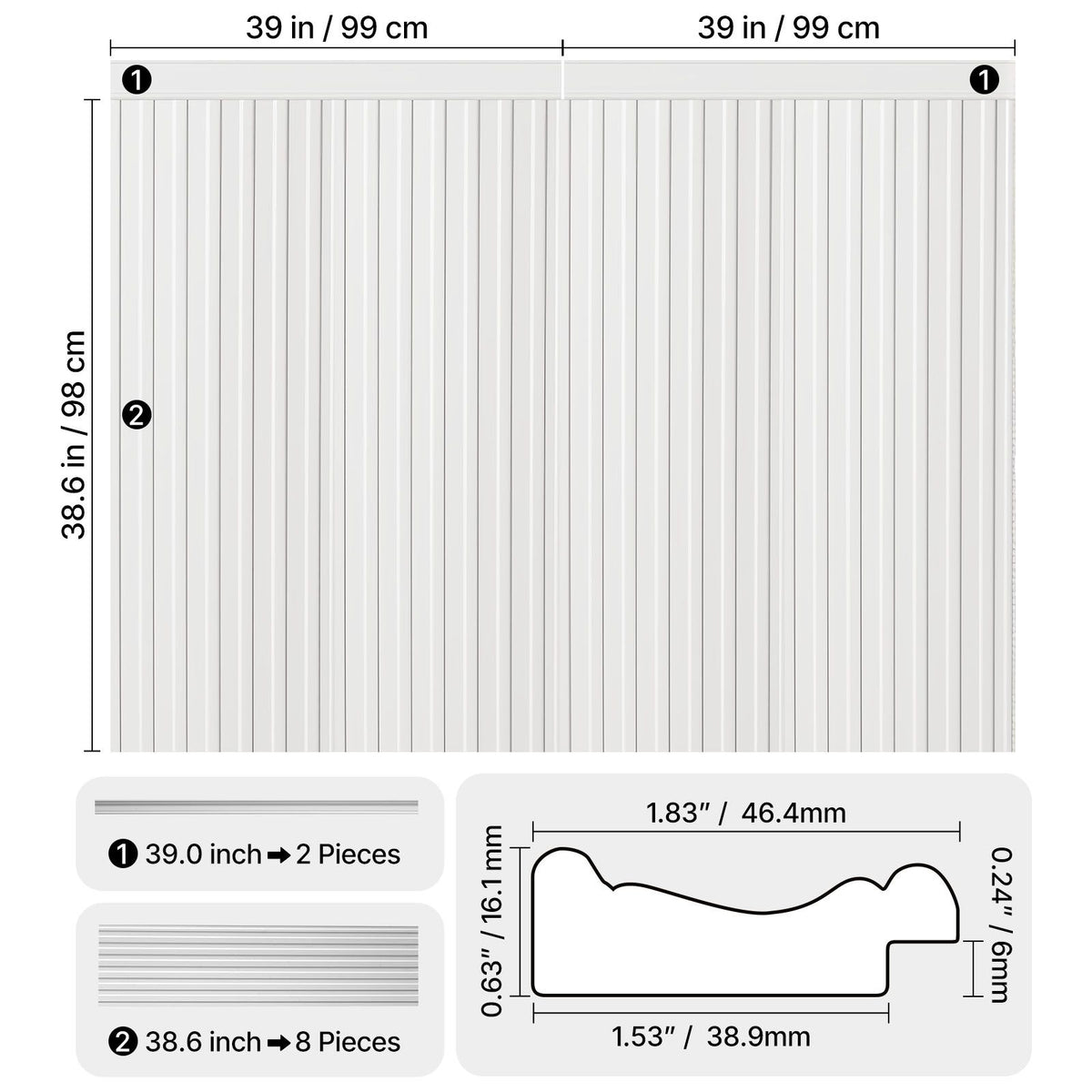 Wall Molding Kit, Wainscoting Panels, Lightweight Paintable Polystyrene, Easy to Install,  Wide & Narrow Accent Wall Trim for Interior Décor Living Room, Bedroom, Home, White (197 x 98 cm )