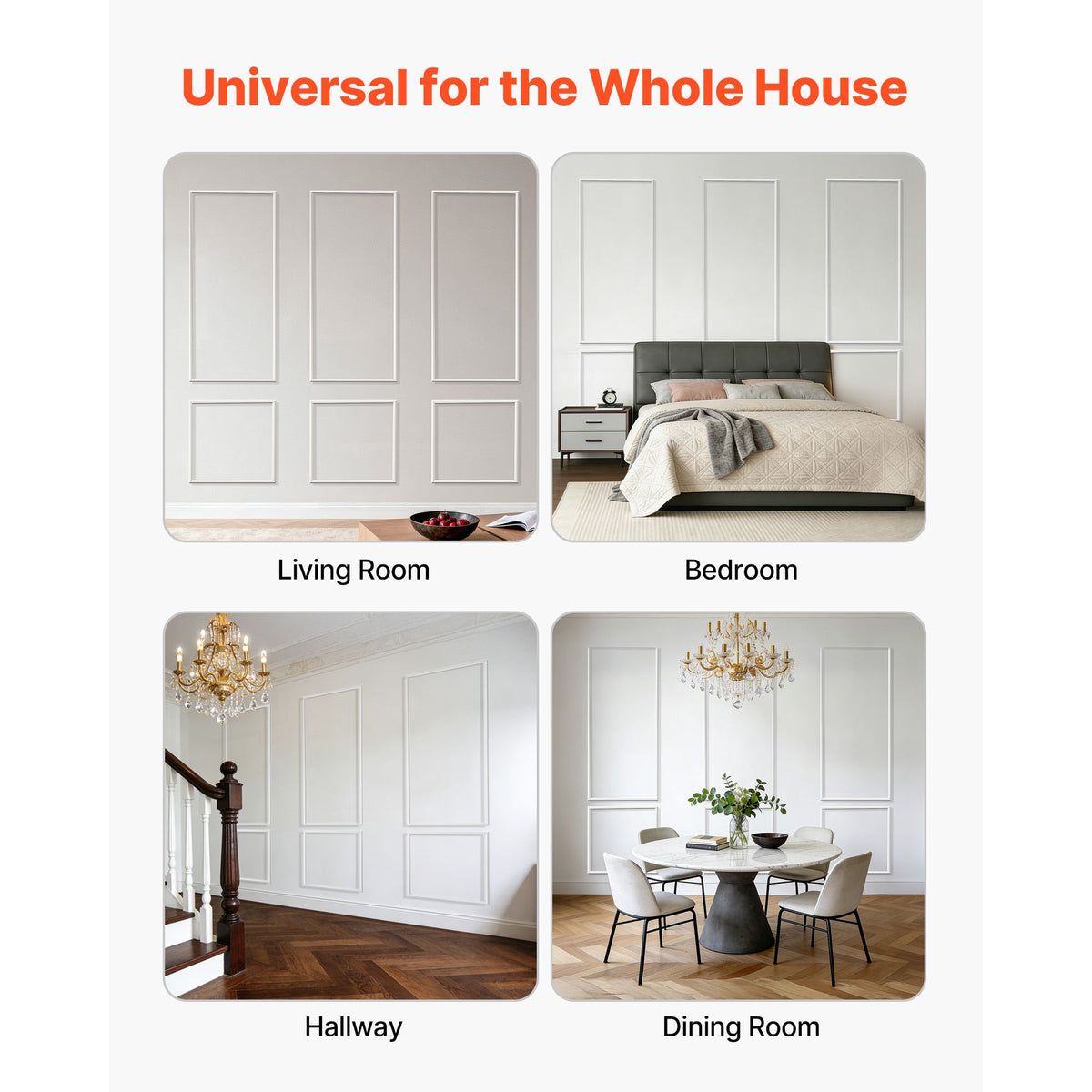 Wall Molding 3 Pack, Wainscoting Panels Kit, Lightweight Paintable Polystyrene, Easy to Install, Waterproof Accent Wall Trim for Interior Décor Living Room, Bedroom, White (61x137 + 61x61 cm)