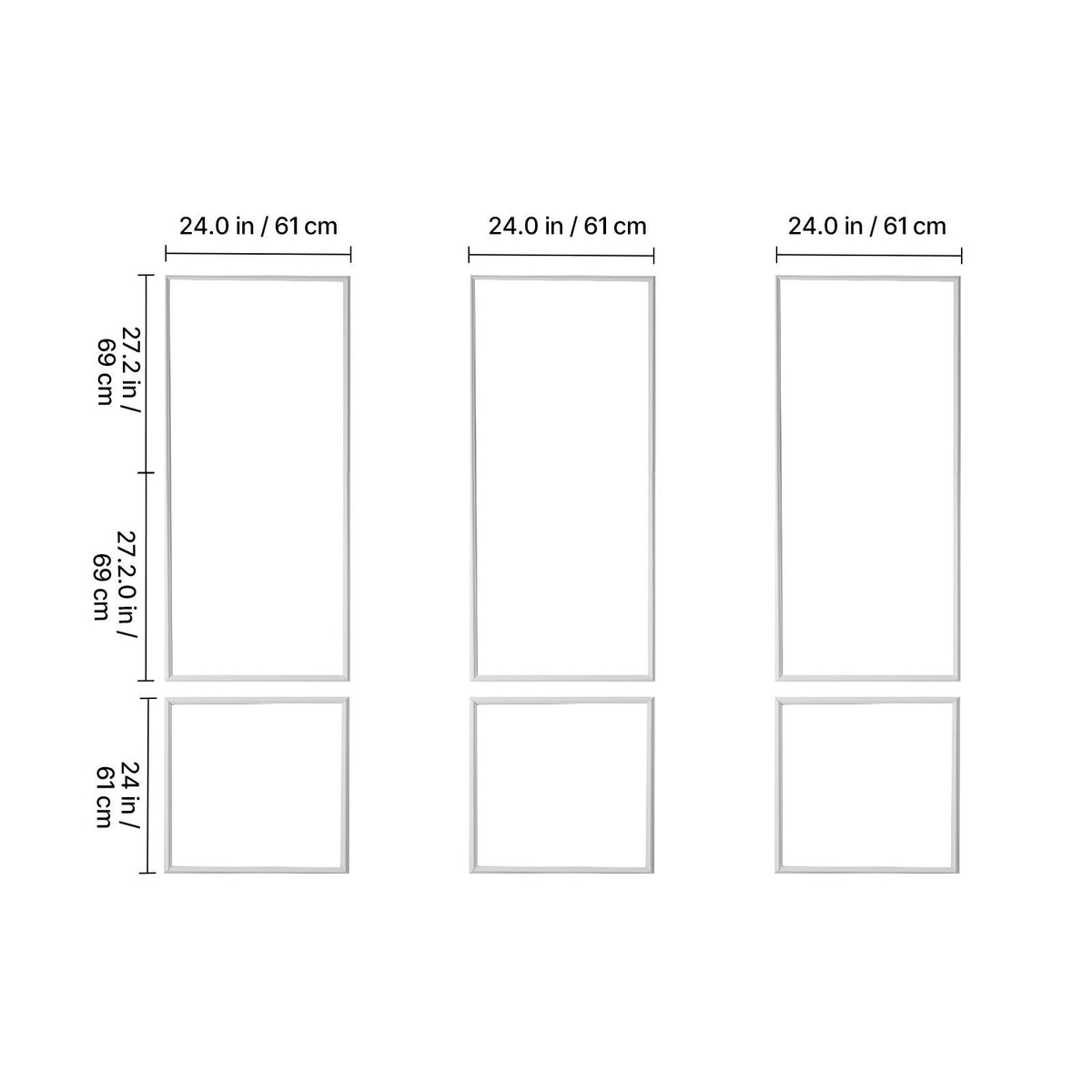 Wall Molding 3 Pack, Wainscoting Panels Kit, Lightweight Paintable Polystyrene, Easy to Install, Waterproof Accent Wall Trim for Interior Décor Living Room, Bedroom, White (61x137 + 61x61 cm)