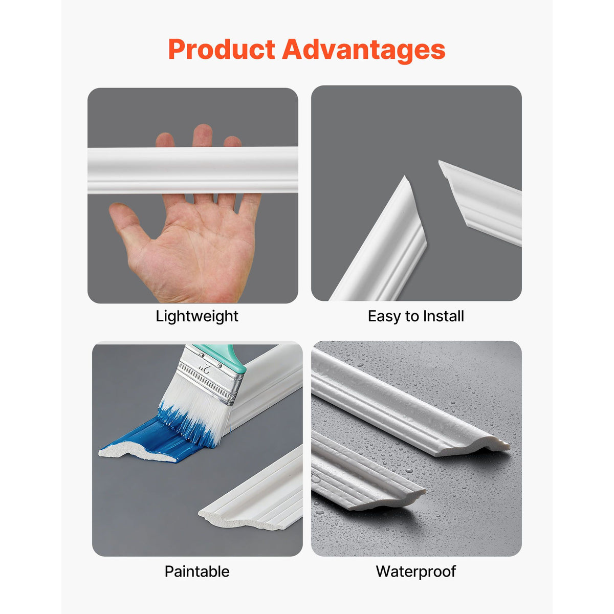 Wall Molding 6 Pack, Wainscoting Panels Kit, Lightweight Paintable Polystyrene, Easy to Install, Waterproof Accent Wall Trim for Interior Décor Living Room, Bedroom, White (61x137 + 61x61 cm)