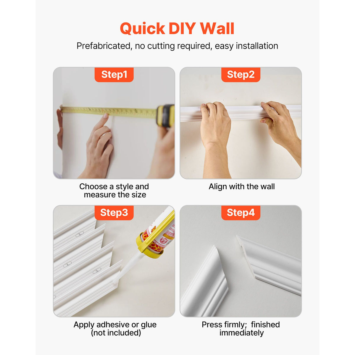 Wall Molding 6 Pack, Wainscoting Panels Kit, Lightweight Paintable Polystyrene, Easy to Install, Waterproof Accent Wall Trim for Interior Décor Living Room, Bedroom, White (61x137 + 61x61 cm)