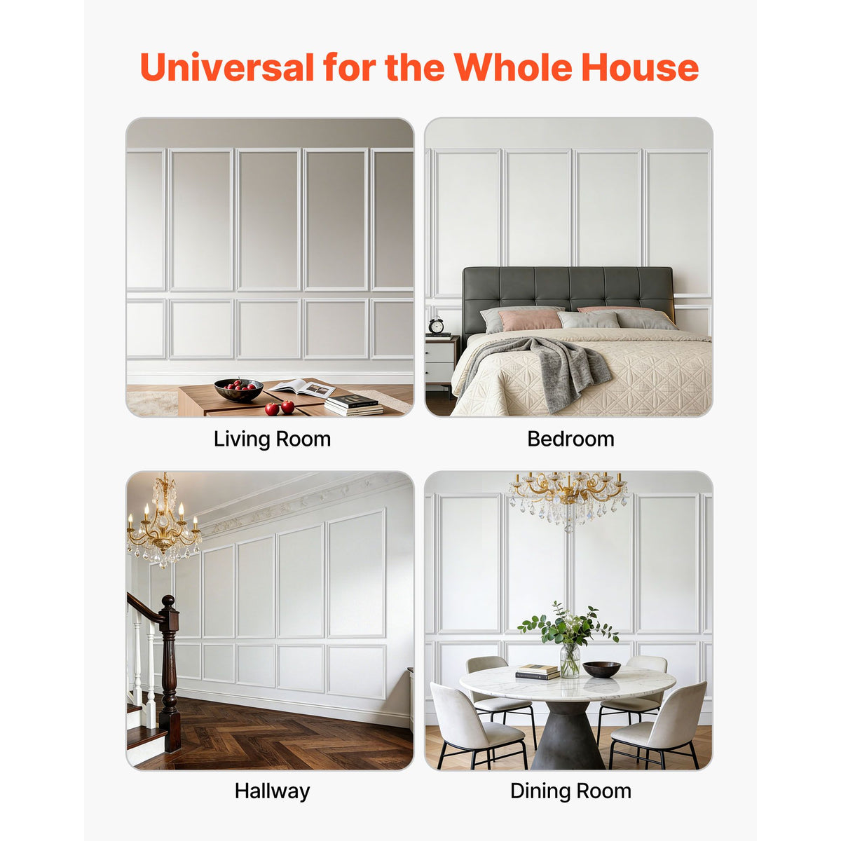 Wall Molding 6 Pack, Wainscoting Panels Kit, Lightweight Paintable Polystyrene, Easy to Install, Waterproof Accent Wall Trim for Interior Décor Living Room, Bedroom, White (61x137 + 61x61 cm)