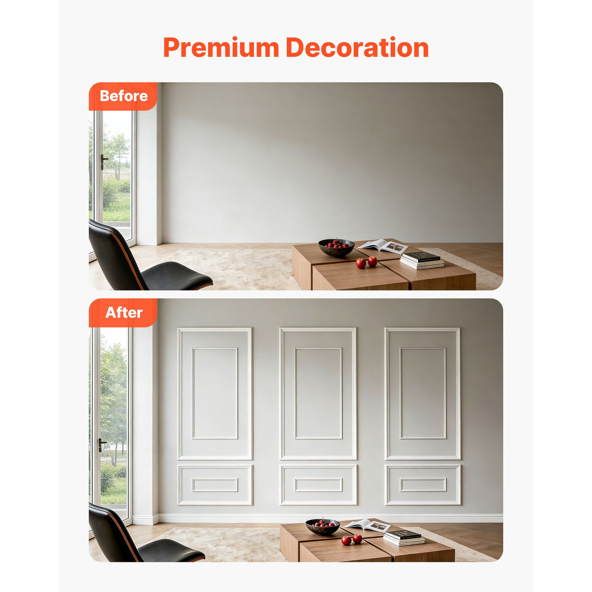 Wall Molding 3 Pack, Wainscoting Panels Kit with Dual-Line Wide & Narrow Profile, Lightweight Paintable Polystyrene, Easy to Install Accent Wall Trim for Interior Living Room, Bedroom,White