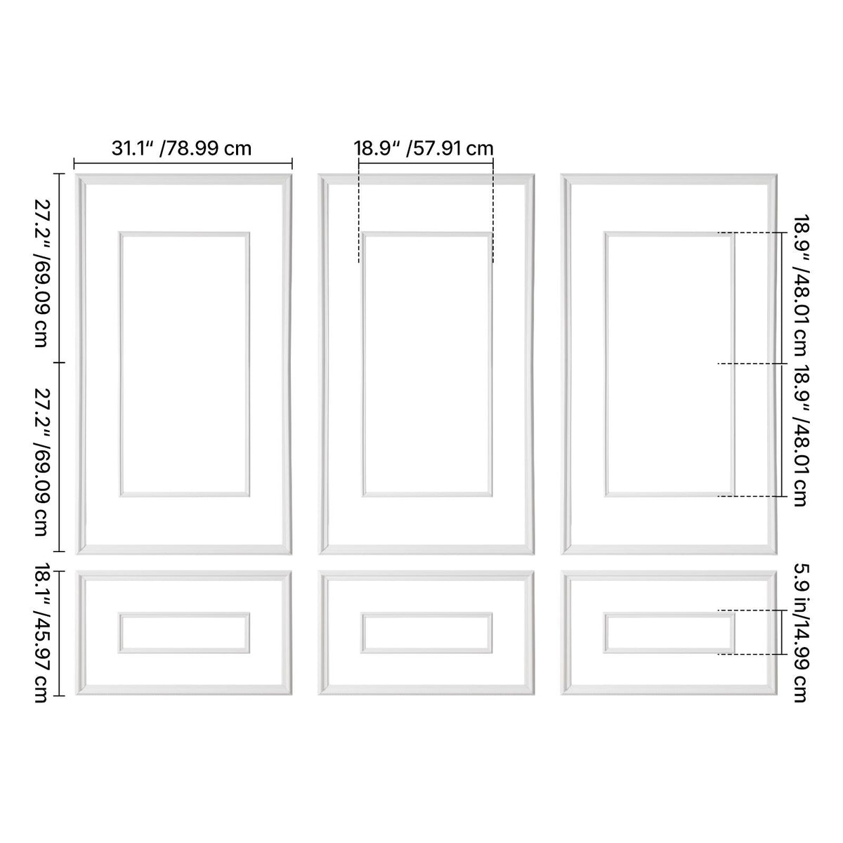 Wall Molding 3 Pack, Wainscoting Panels Kit with Dual-Line Wide & Narrow Profile, Lightweight Paintable Polystyrene, Easy to Install Accent Wall Trim for Interior Living Room, Bedroom,White