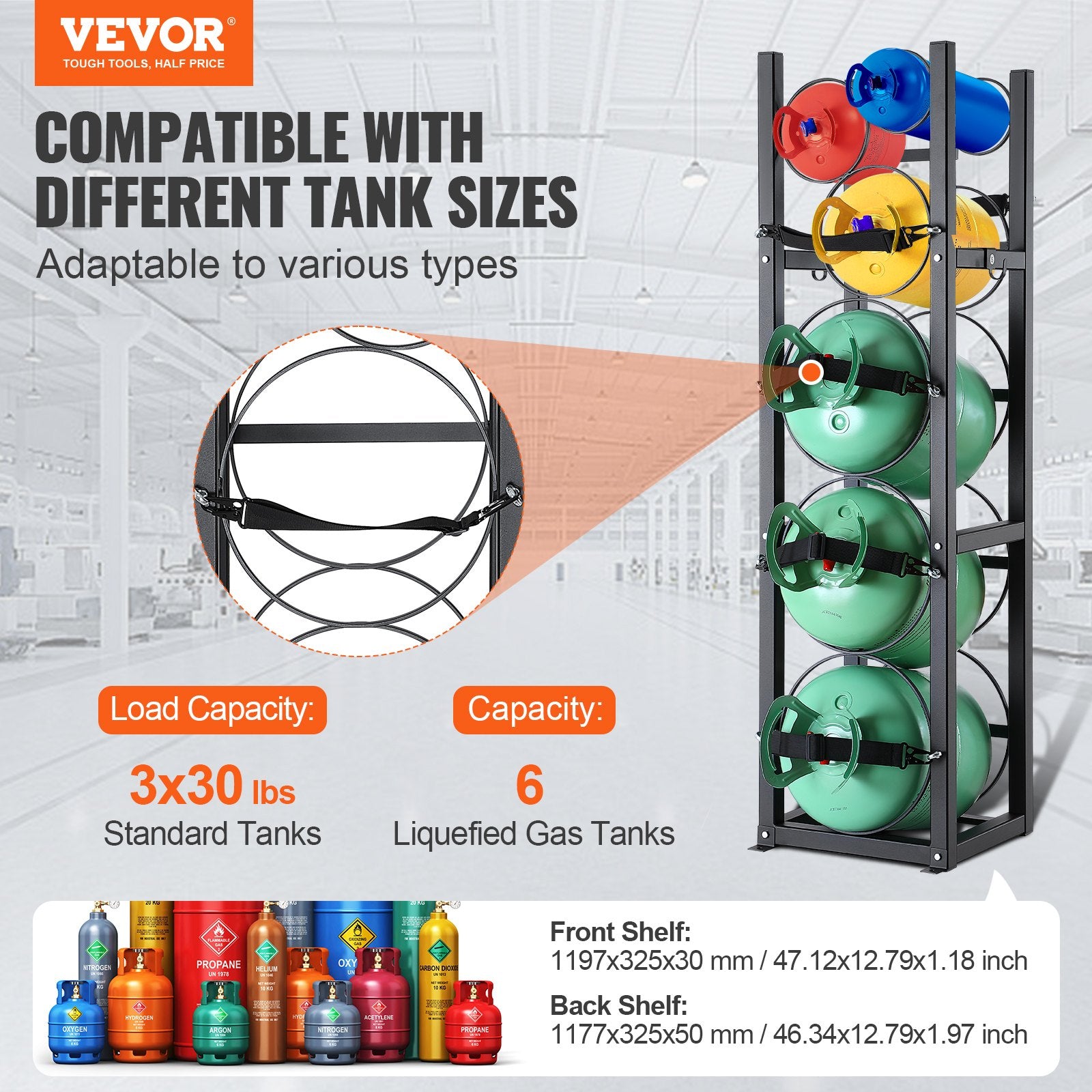 Basketball & Basketball Accessories: VEVOR Refrigerant Tank Rack, with 3 x 30lbs and Other 3 Small Bottle Tanks, Cylinder Tank Rack 12.79x12.99x47.12 in, Refrigerant Cylinder Rack and Holders for Freon, Gases, Oxygen, Nitrogen