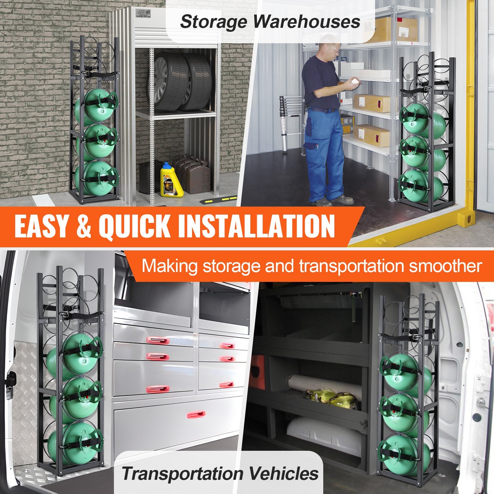 Basketball & Basketball Accessories: VEVOR Refrigerant Tank Rack, with 3 x 30lbs and Other 3 Small Bottle Tanks, Cylinder Tank Rack 12.79x12.99x47.12 in, Refrigerant Cylinder Rack and Holders for Freon, Gases, Oxygen, Nitrogen