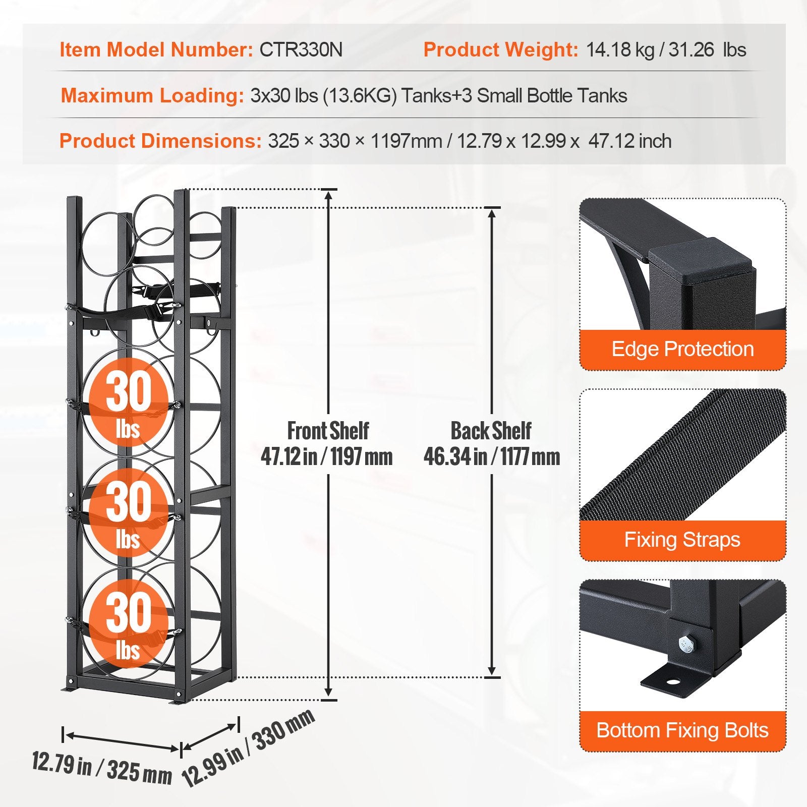 Basketball & Basketball Accessories: VEVOR Refrigerant Tank Rack, with 3 x 30lbs and Other 3 Small Bottle Tanks, Cylinder Tank Rack 12.79x12.99x47.12 in, Refrigerant Cylinder Rack and Holders for Freon, Gases, Oxygen, Nitrogen