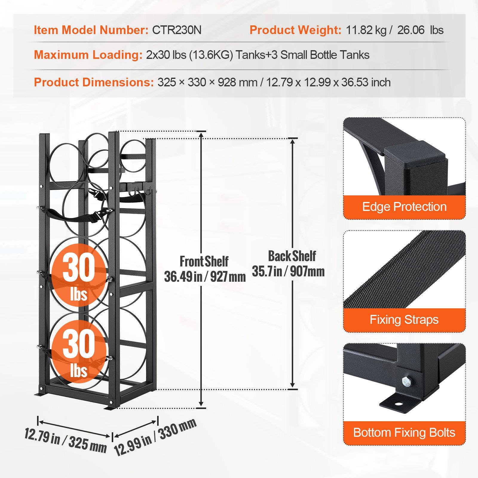 Basketball & Basketball Accessories: VEVOR Refrigerant Tank Rack, with 2 x 30lbs and Other 3 Small Bottle Tanks, Cylinder Tank Rack 12.79x12.99x47.12 in, Refrigerant Cylinder Rack and Holders for Freon, Gases, Oxygen, Nitrogen