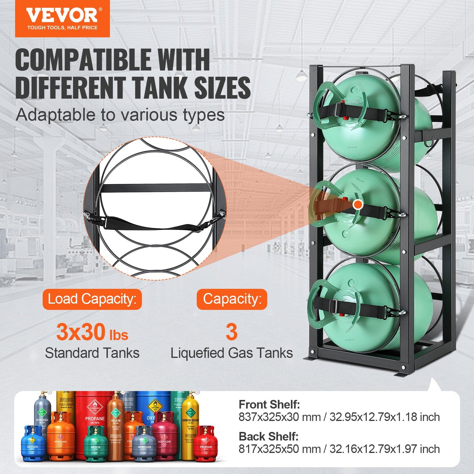 Basketball & Basketball Accessories: VEVOR Refrigerant Tank Rack, with 3 x 30lbs Bottle Tanks, Cylinder Tank Rack 12.79x12.99x33.07 in, Refrigerant Cylinder Rack Gas Cylinder Racks and Holders for Freon, Gases, Oxygen, Nitrogen