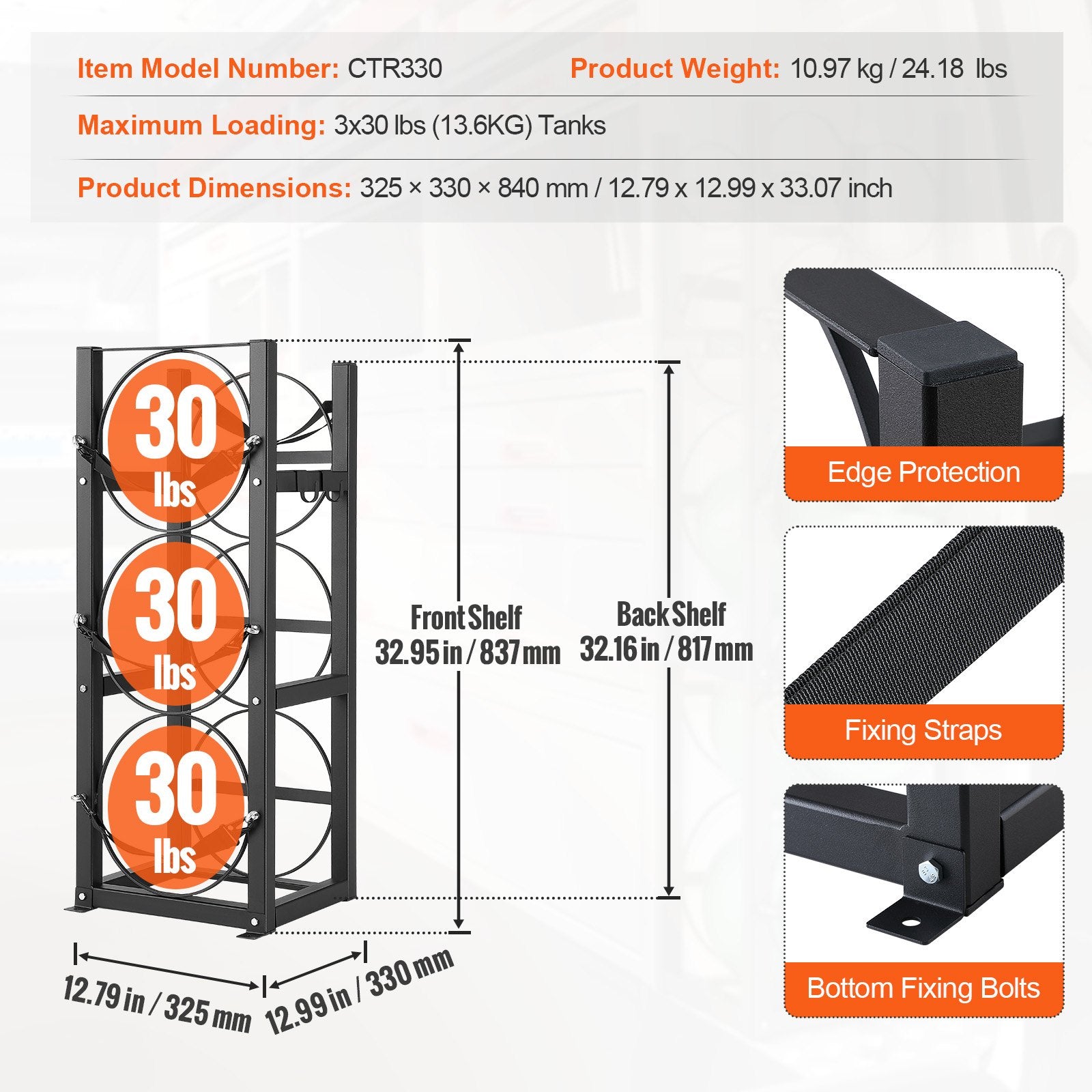 Basketball & Basketball Accessories: VEVOR Refrigerant Tank Rack, with 3 x 30lbs Bottle Tanks, Cylinder Tank Rack 12.79x12.99x33.07 in, Refrigerant Cylinder Rack Gas Cylinder Racks and Holders for Freon, Gases, Oxygen, Nitrogen