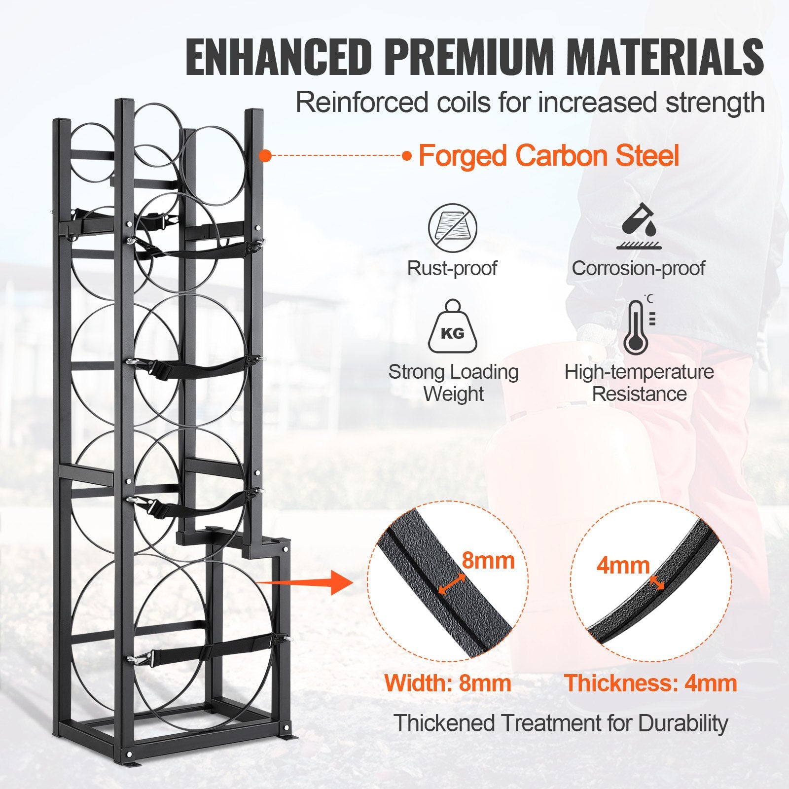 Refrigerant Tank Rack, with 1 x 50lb, 2 x 30lb and Other 3 Small Bottle Tanks, Cylinder Tank Rack 15.55x12.99x49.8 in, Refrigerant Cylinder Rack and Holders for Freon, Gases, Oxygen, Nitrogen