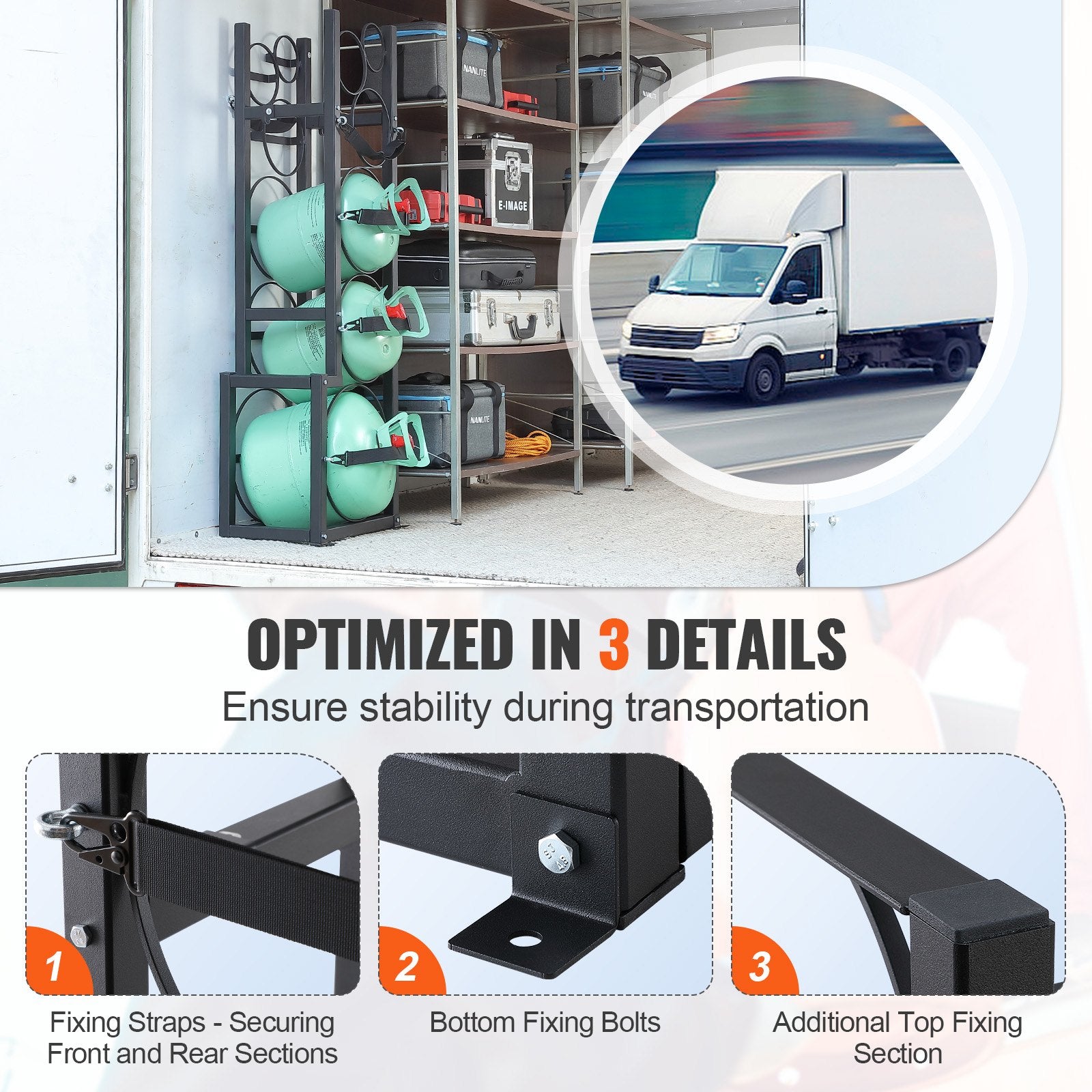 Refrigerant Tank Rack, with 1 x 50lb, 2 x 30lb and Other 3 Small Bottle Tanks, Cylinder Tank Rack 15.55x12.99x49.8 in, Refrigerant Cylinder Rack and Holders for Freon, Gases, Oxygen, Nitrogen
