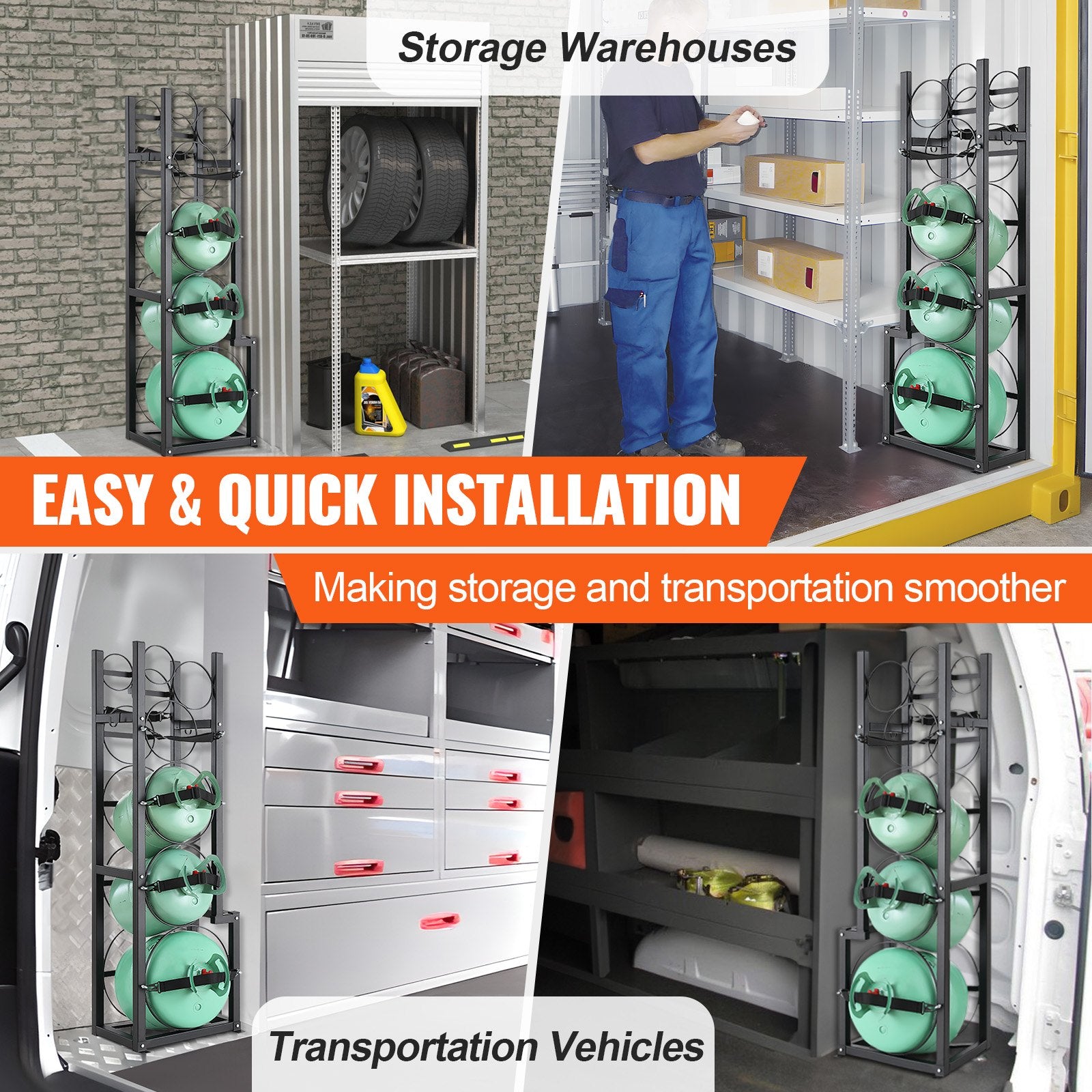 Refrigerant Tank Rack, with 1 x 50lb, 2 x 30lb and Other 3 Small Bottle Tanks, Cylinder Tank Rack 15.55x12.99x49.8 in, Refrigerant Cylinder Rack and Holders for Freon, Gases, Oxygen, Nitrogen