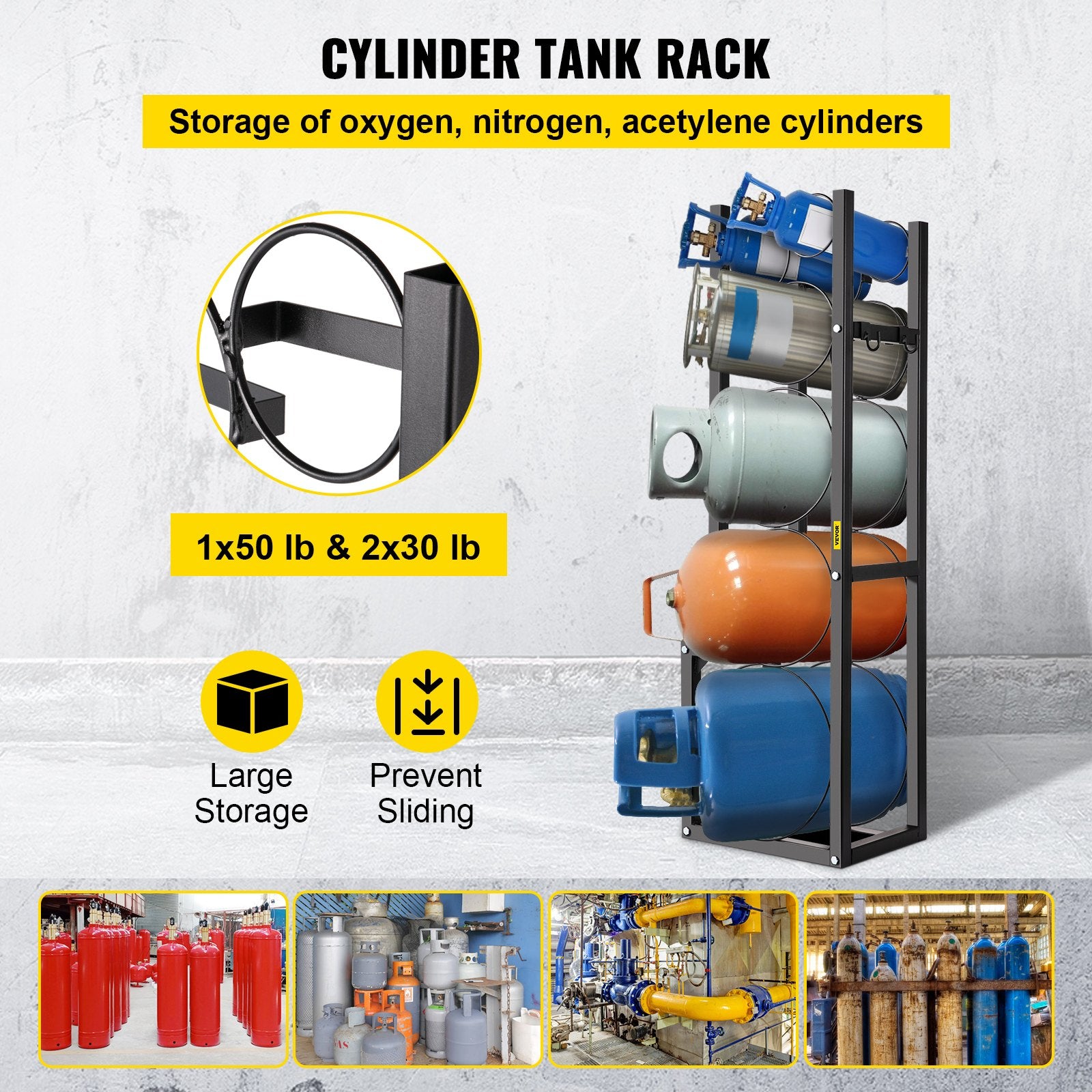 Kitchen & Bathroom DIY: VEVOR Refrigerant Tank Rack Cylinder Tank Rack w/ 1*50lb 2*30lb &3 Small Bottles