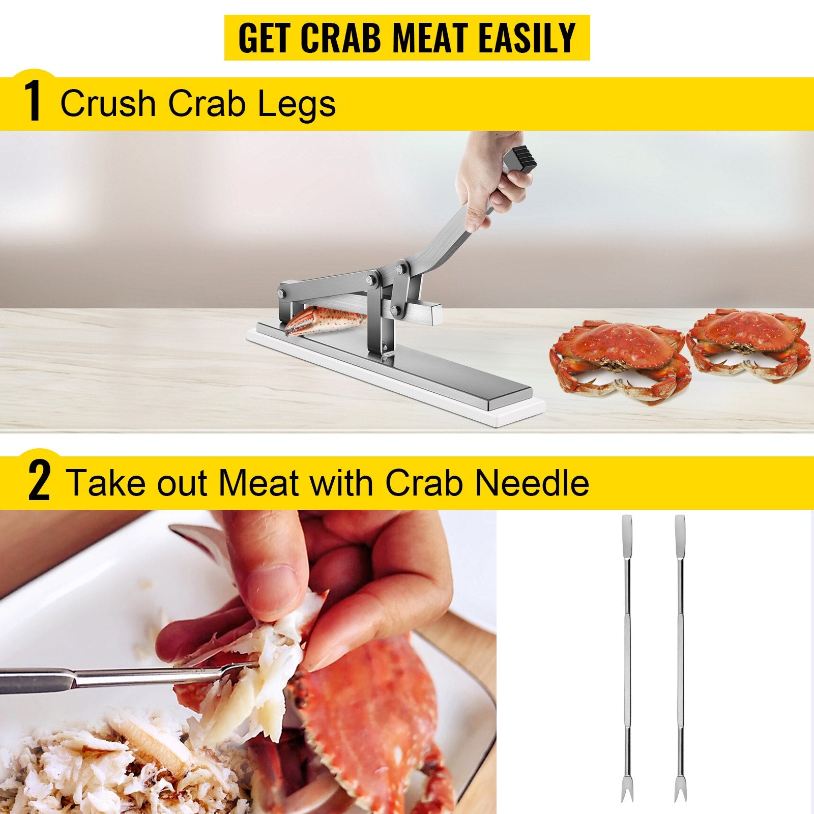 Seasonings & Spices: VEVOR Stone Crab Cracker with 2 Seafood Picks, Aluminum & Stainless Steel Construction Shellfish Shucker, Seafood Tools Set for Lobster and Crab Legs