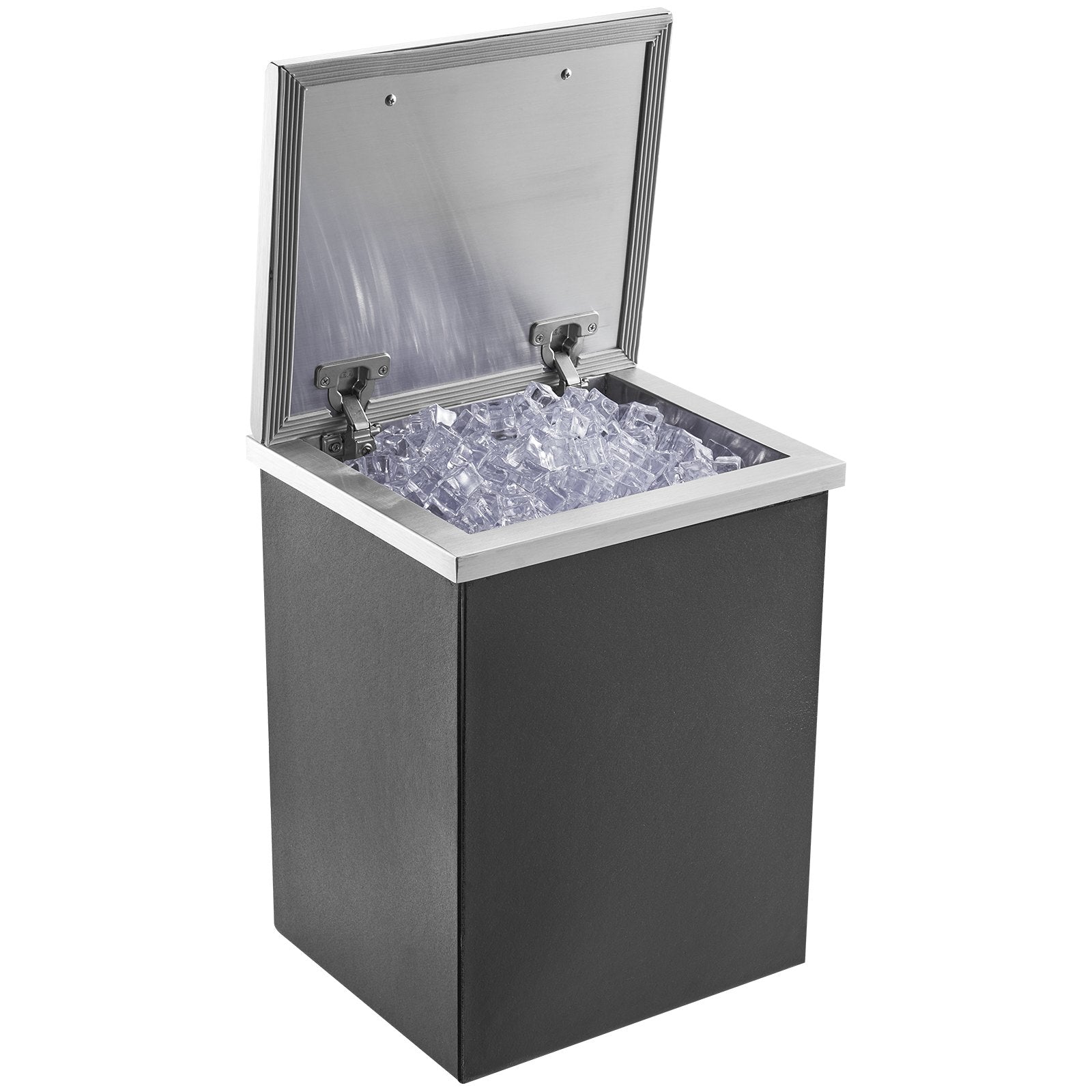 Drop in Ice Chest, 14"L x 12"W x 18"H Stainless Steel Ice Cooler, Commercial Ice Bin with Hinged Cover, 40 qt Outdoor Kitchen Ice Bar, Drain-pipe and Drain Plug Included, for Cold Wine Beer