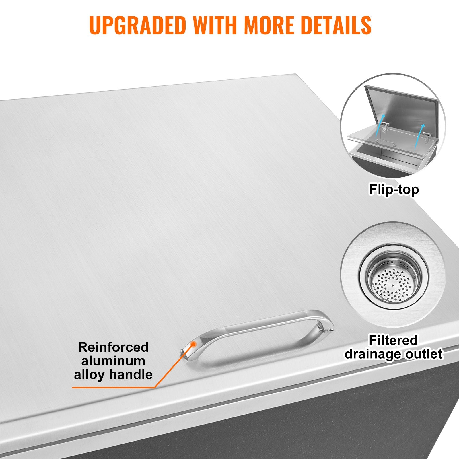 Food Storage: VEVOR Drop in Ice Chest, 20"L x 16"W x 13"H Stainless Steel Ice Cooler, Commercial Ice Bin with Hinged Cover, 40 qt Outdoor Kitchen Ice Bar, Drain-pipe and Drain Plug Included, for Cold Wine Beer