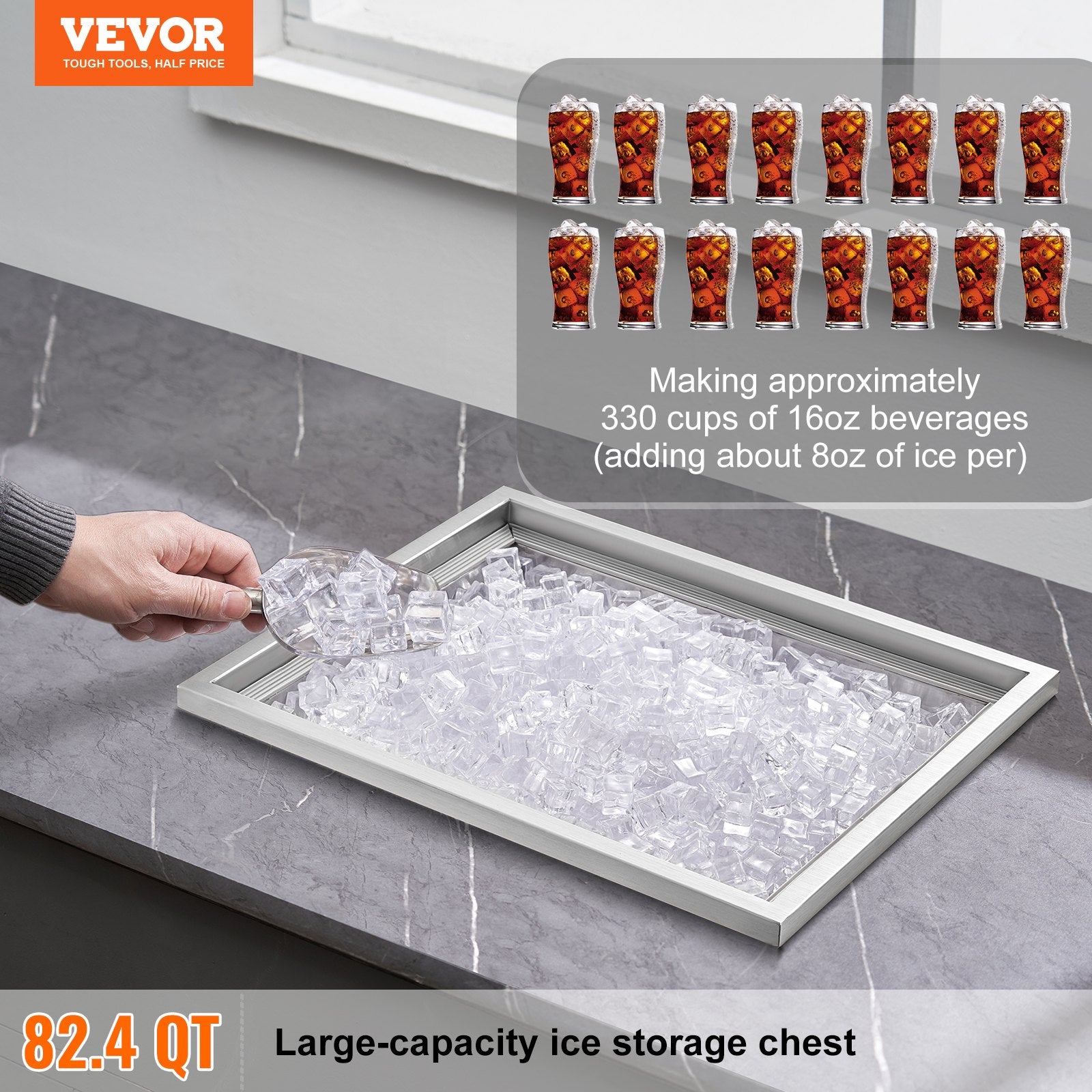 Activity Games: VEVOR Drop in Ice Chest, 21"L x 17"W x 18"H Stainless Steel Ice Cooler, Commercial Ice Bin with Cover, 40 qt Outdoor Kitchen Ice Bar, Drain-pipe and Drain Plug Included, for Cold Wine Beer