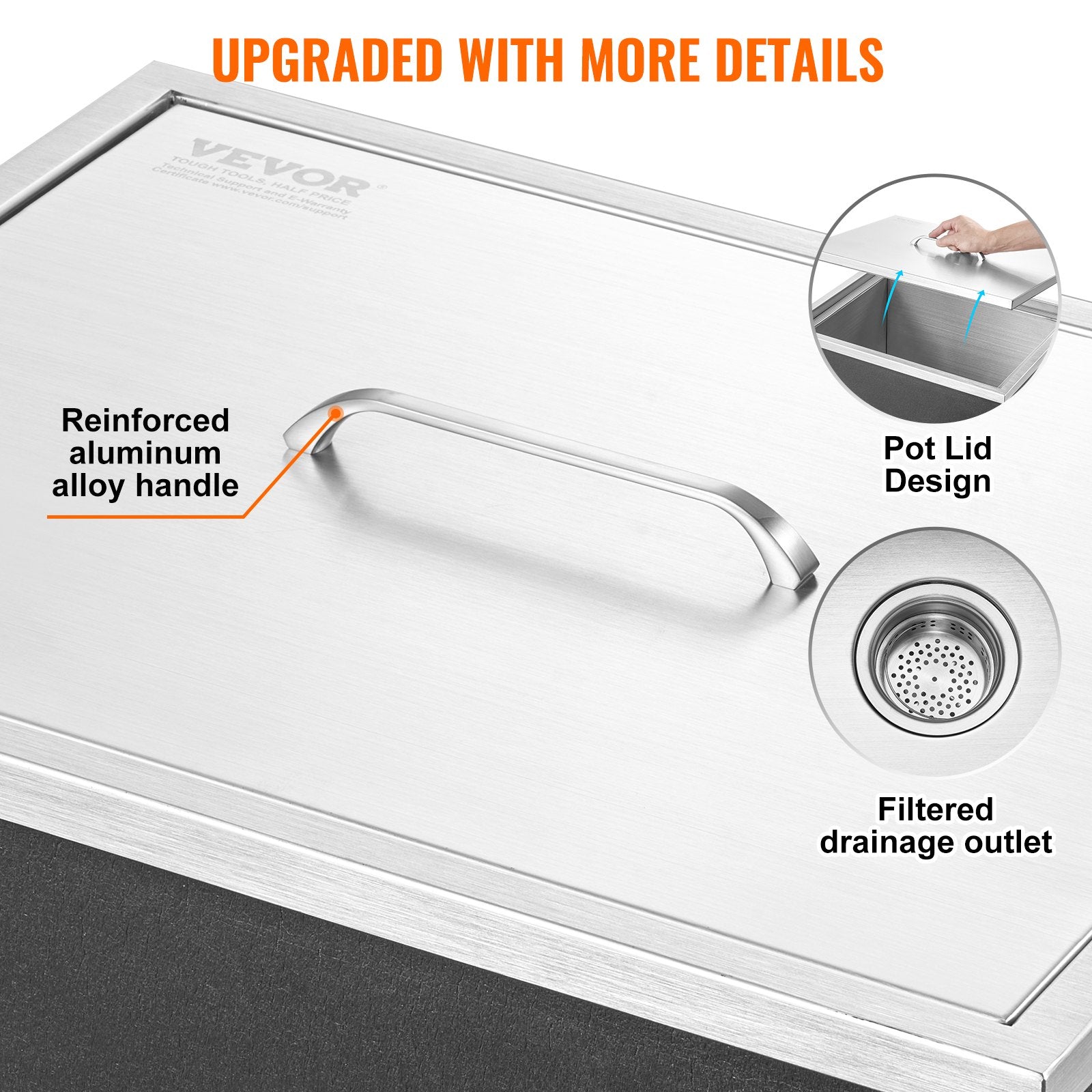 Activity Games: VEVOR Drop in Ice Chest, 21"L x 17"W x 18"H Stainless Steel Ice Cooler, Commercial Ice Bin with Cover, 40 qt Outdoor Kitchen Ice Bar, Drain-pipe and Drain Plug Included, for Cold Wine Beer