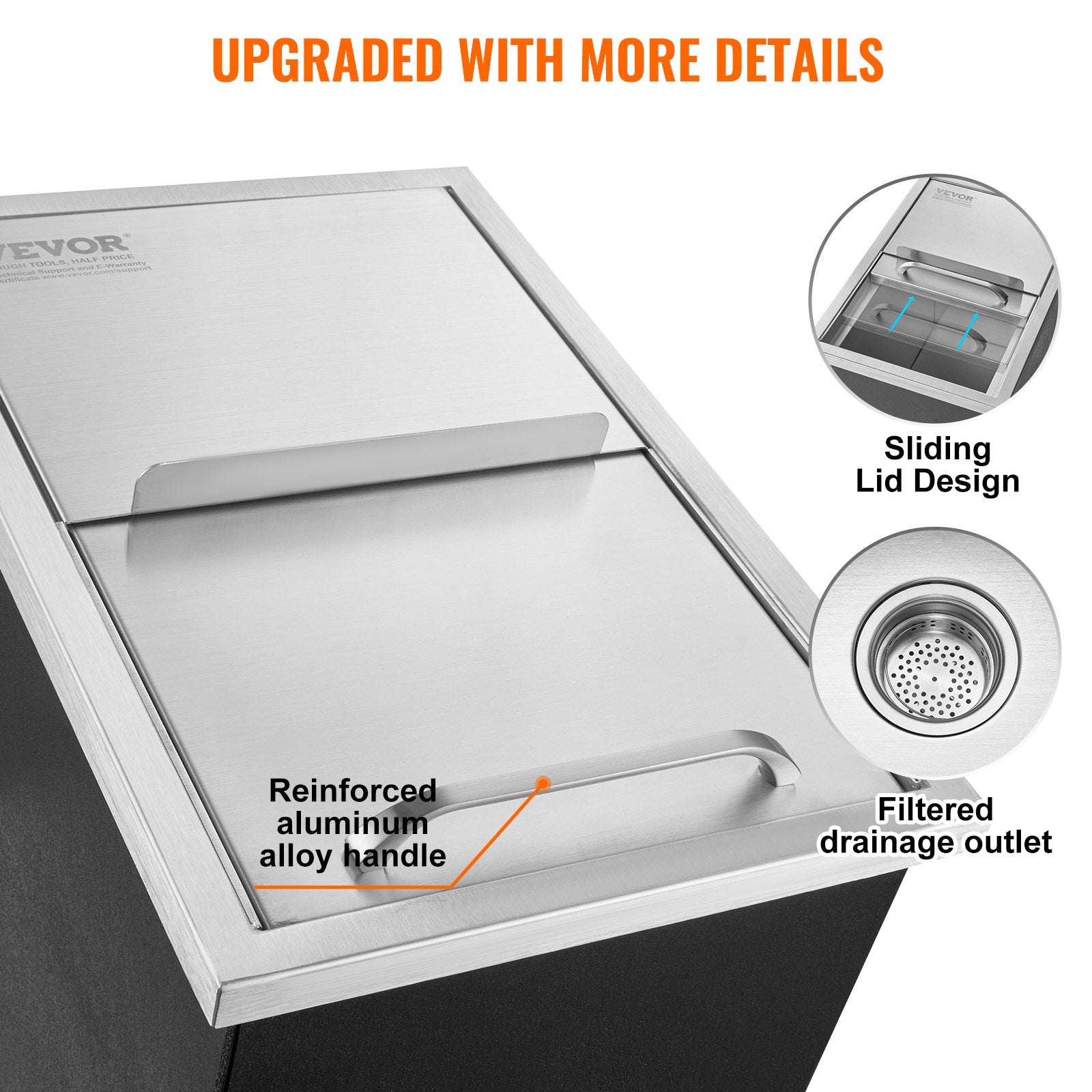 Men's Underwear & Socks: VEVOR Drop in Ice Chest, 18"L x 12"W x 14.5"H Stainless Steel Ice Cooler, Commercial Ice Bin with Sliding Cover, 40.9 qt Outdoor Kitchen Ice Bar, Drain-pipe and Drain Plug Included, for Cold Wine Beer