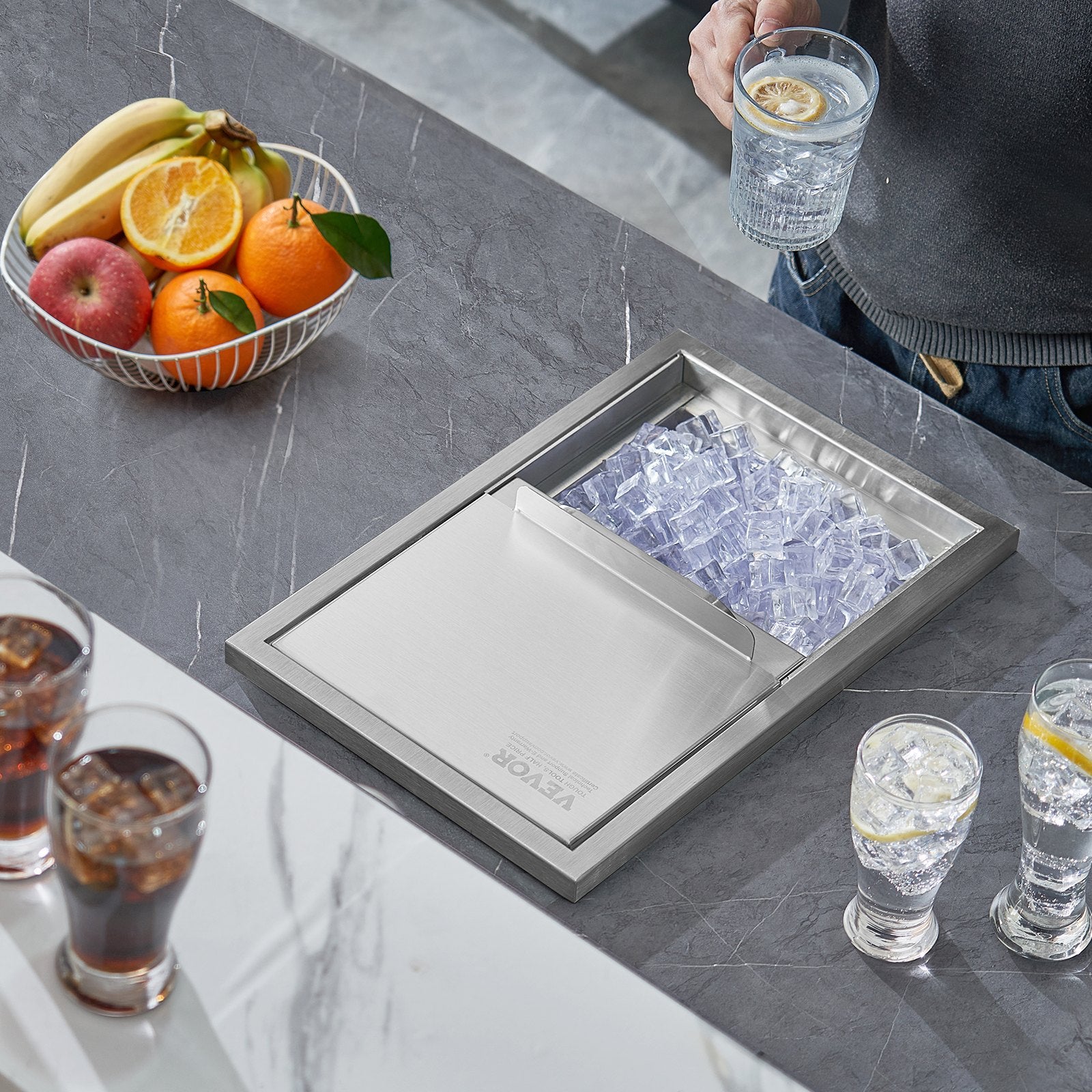 Men's Underwear & Socks: VEVOR Drop in Ice Chest, 18"L x 12"W x 14.5"H Stainless Steel Ice Cooler, Commercial Ice Bin with Sliding Cover, 40.9 qt Outdoor Kitchen Ice Bar, Drain-pipe and Drain Plug Included, for Cold Wine Beer
